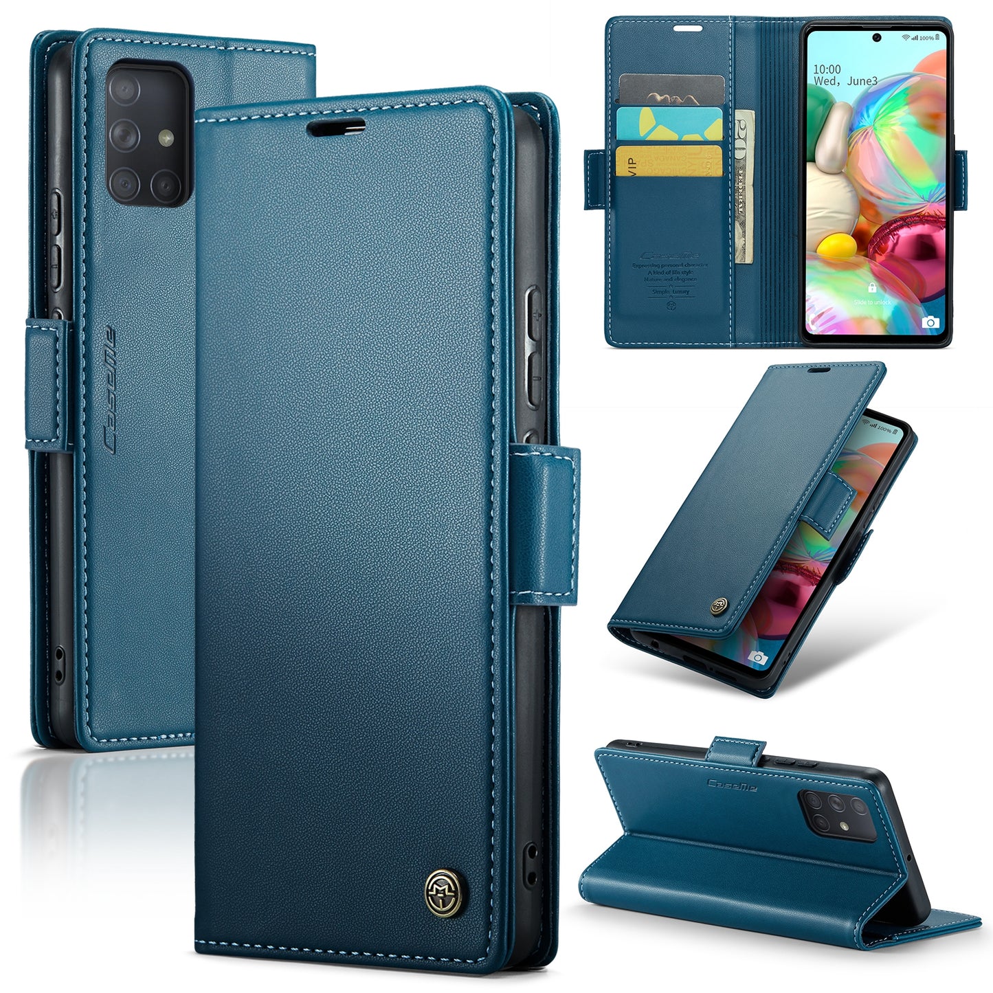 Caseme 023 Series For Samsung Galaxy A71 4G SM-A715 PU Leather Stand Phone Case RFID Blocking Wallet Cover - Blue