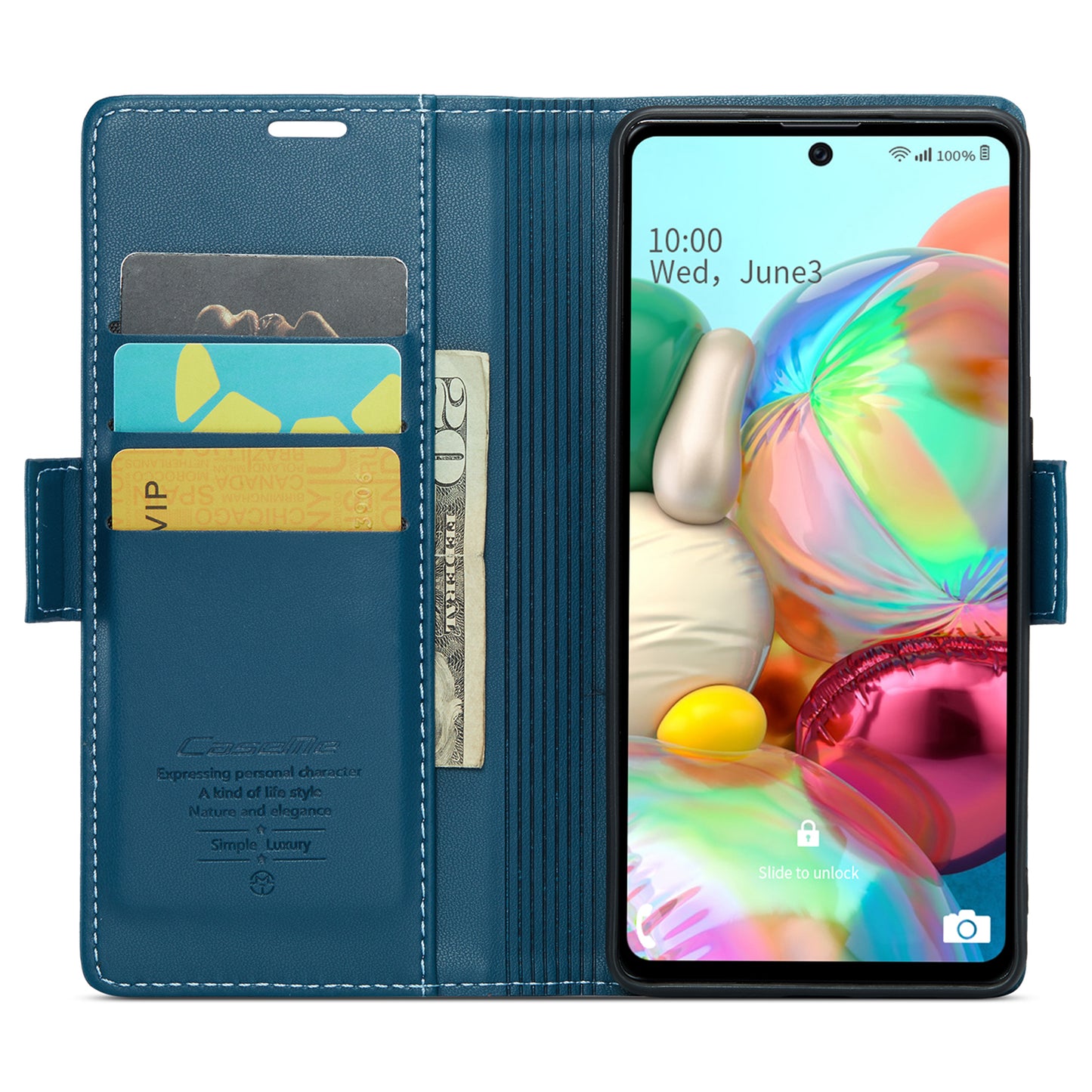 Caseme 023 Series For Samsung Galaxy A71 4G SM-A715 PU Leather Stand Phone Case RFID Blocking Wallet Cover - Blue