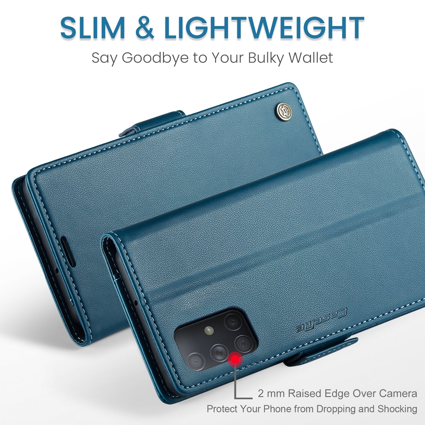 Caseme 023 Series For Samsung Galaxy A71 4G SM-A715 PU Leather Stand Phone Case RFID Blocking Wallet Cover - Blue