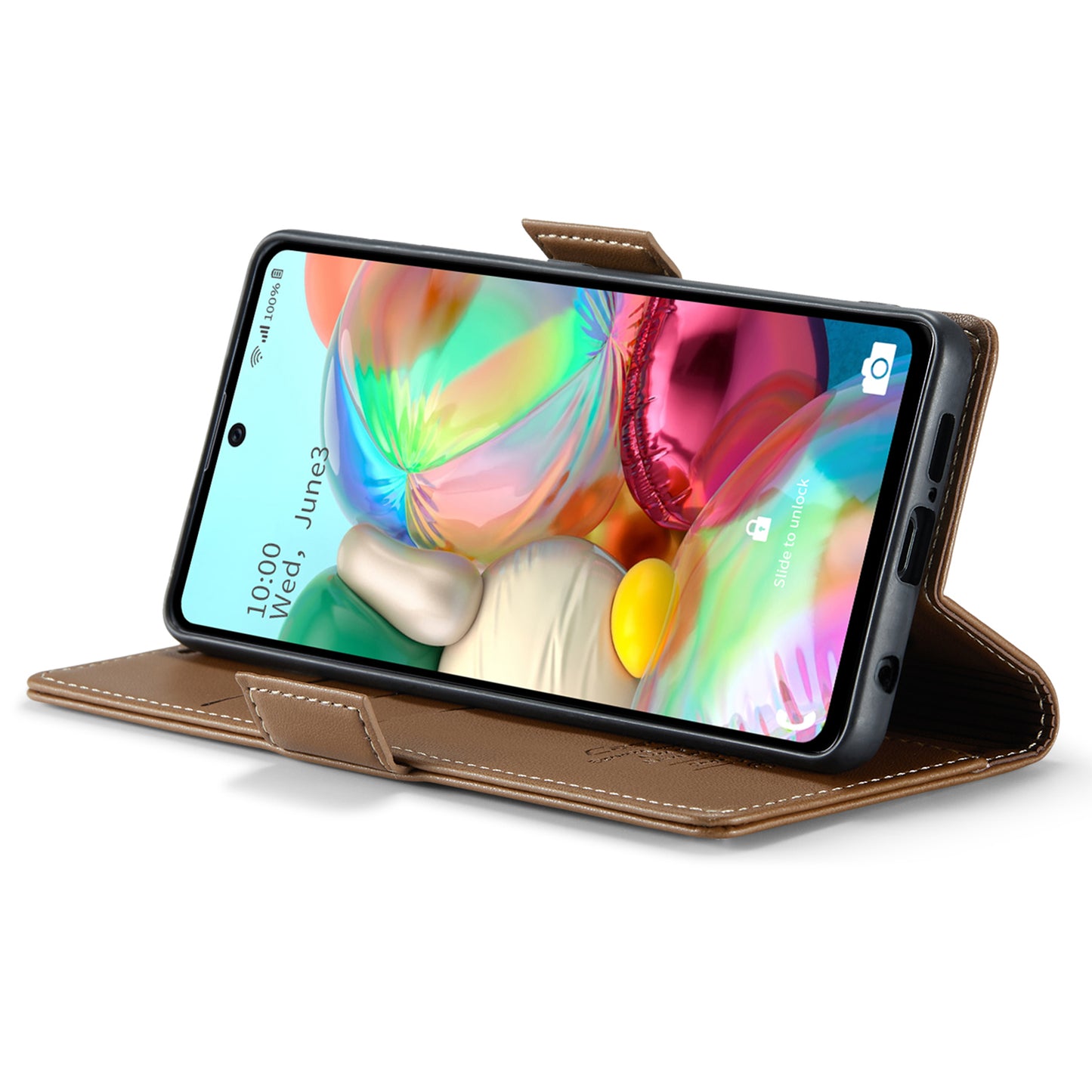 Caseme 023 Series For Samsung Galaxy A71 4G SM-A715 PU Leather Stand Phone Case RFID Blocking Wallet Cover - Brown