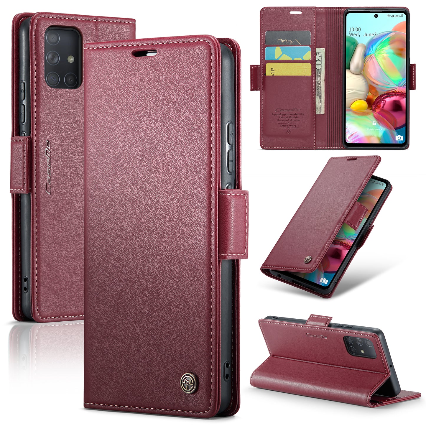 Caseme 023 Series For Samsung Galaxy A71 4G SM-A715 PU Leather Stand Phone Case RFID Blocking Wallet Cover - Red