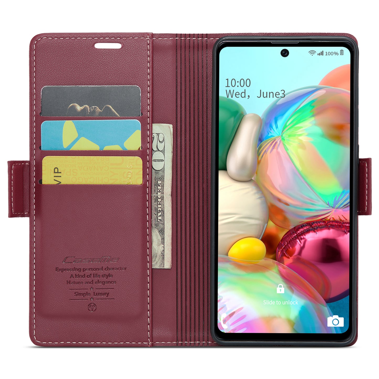 Caseme 023 Series For Samsung Galaxy A71 4G SM-A715 PU Leather Stand Phone Case RFID Blocking Wallet Cover - Red