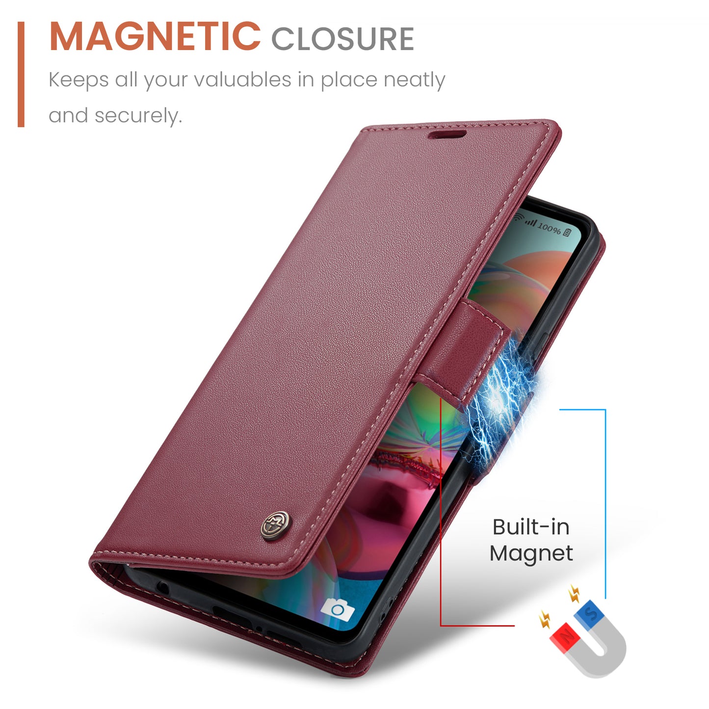 Caseme 023 Series For Samsung Galaxy A71 4G SM-A715 PU Leather Stand Phone Case RFID Blocking Wallet Cover - Red