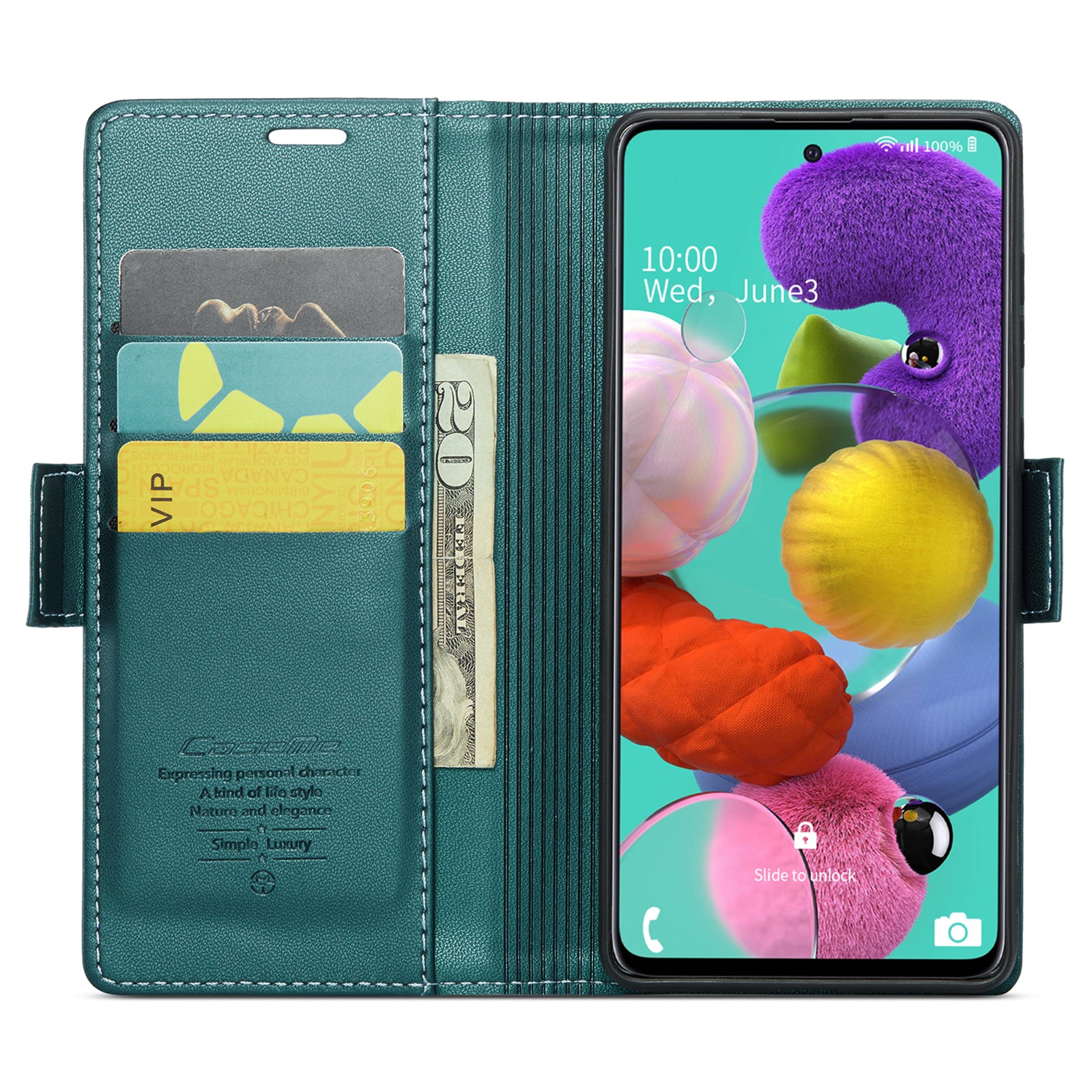Caseme 023 Series Leather Phone Case for Samsung Galaxy A51 4G SM-A515 / M40S , Stand RFID Blocking Wallet Flip Cover - Green