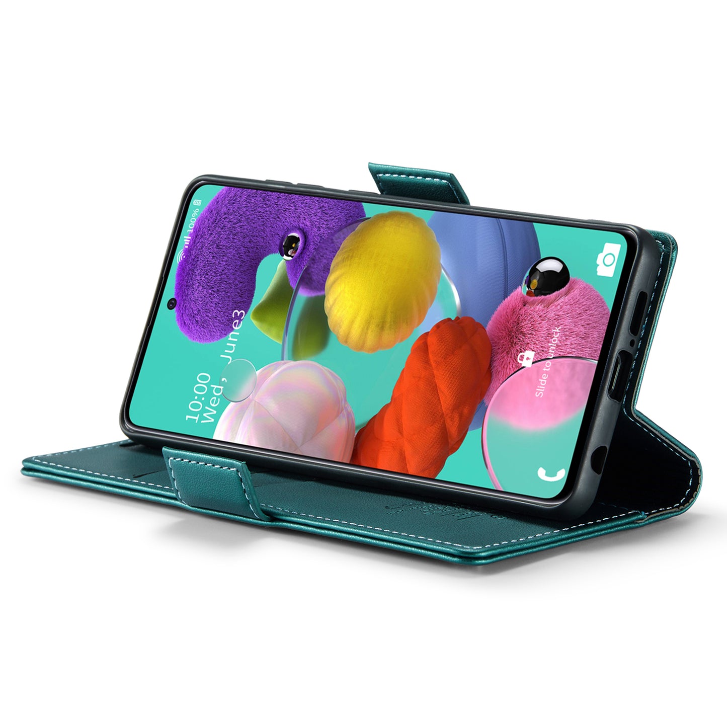 Caseme 023 Series Leather Phone Case for Samsung Galaxy A51 4G SM-A515 / M40S , Stand RFID Blocking Wallet Flip Cover - Green