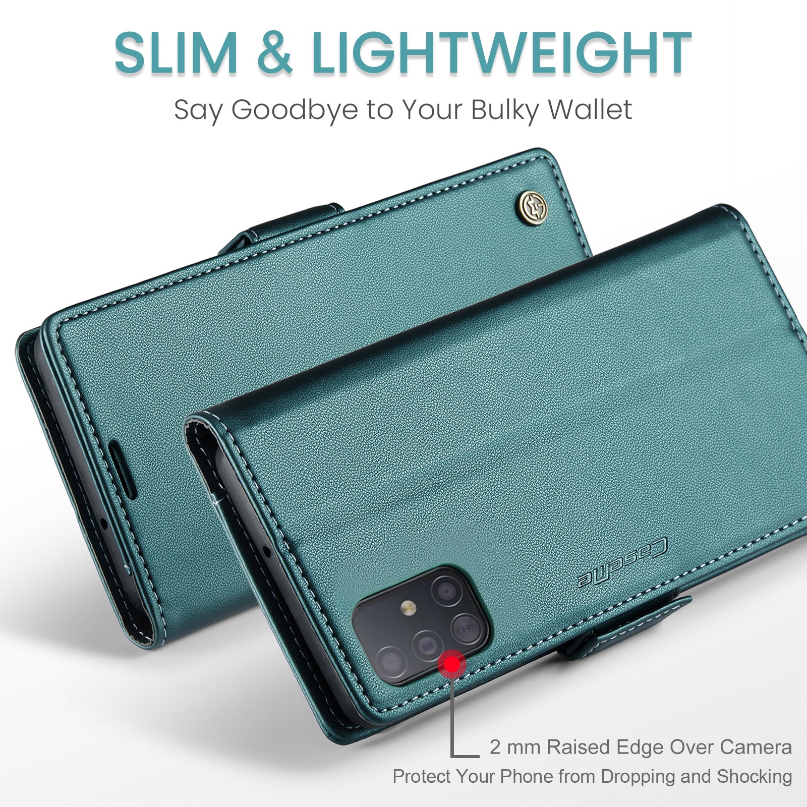 Caseme 023 Series Leather Phone Case for Samsung Galaxy A51 4G SM-A515 / M40S , Stand RFID Blocking Wallet Flip Cover - Green