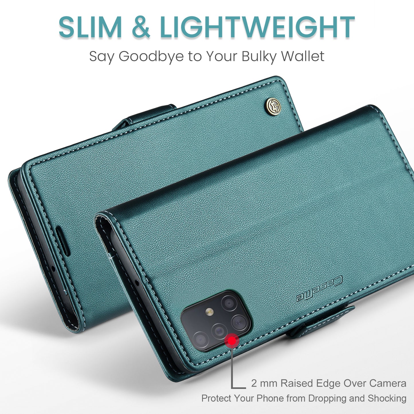 Caseme 023 Series Leather Phone Case for Samsung Galaxy A51 4G SM-A515 / M40S , Stand RFID Blocking Wallet Flip Cover - Green