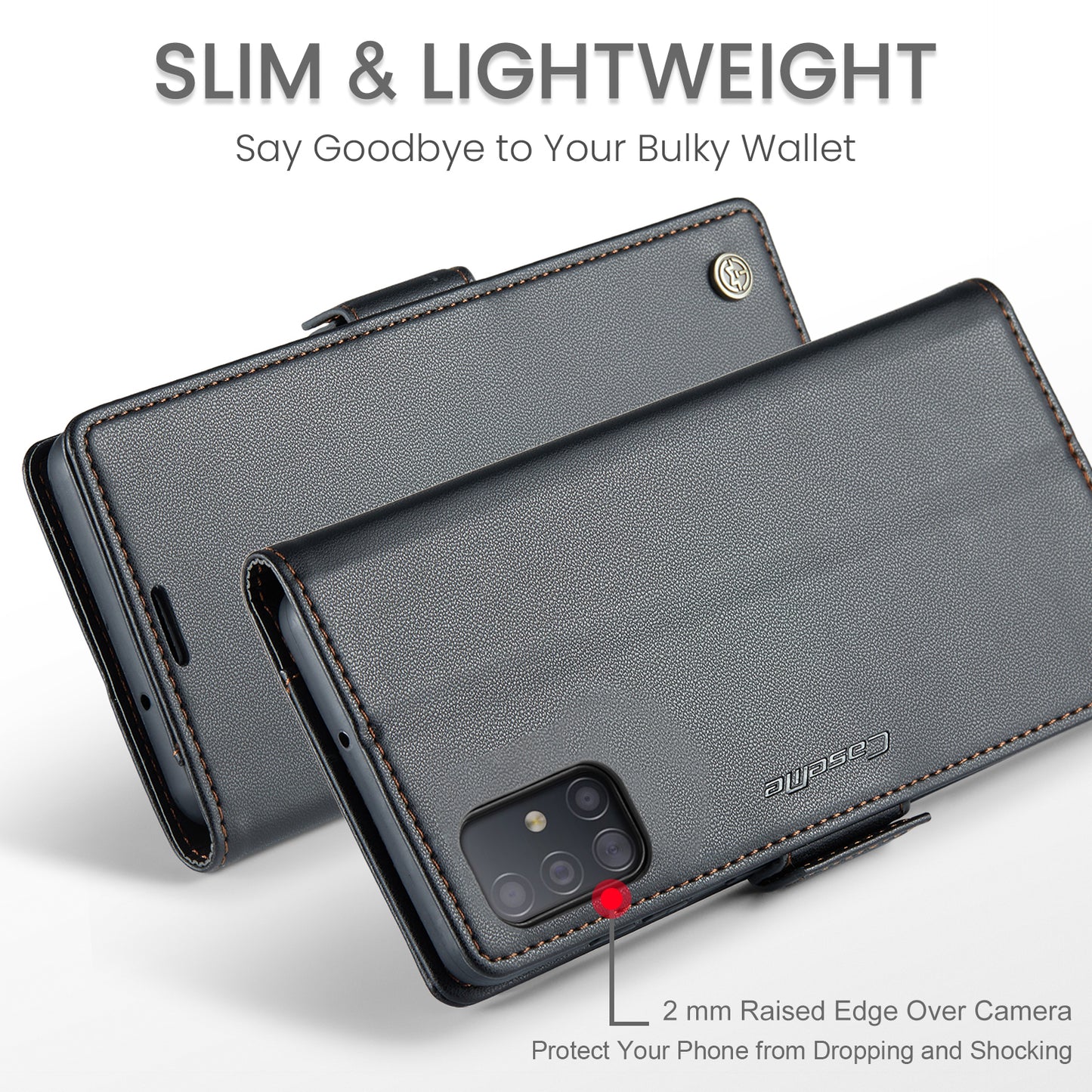 Caseme 023 Series Leather Phone Case for Samsung Galaxy A51 4G SM-A515 / M40S , Stand RFID Blocking Wallet Flip Cover - Black