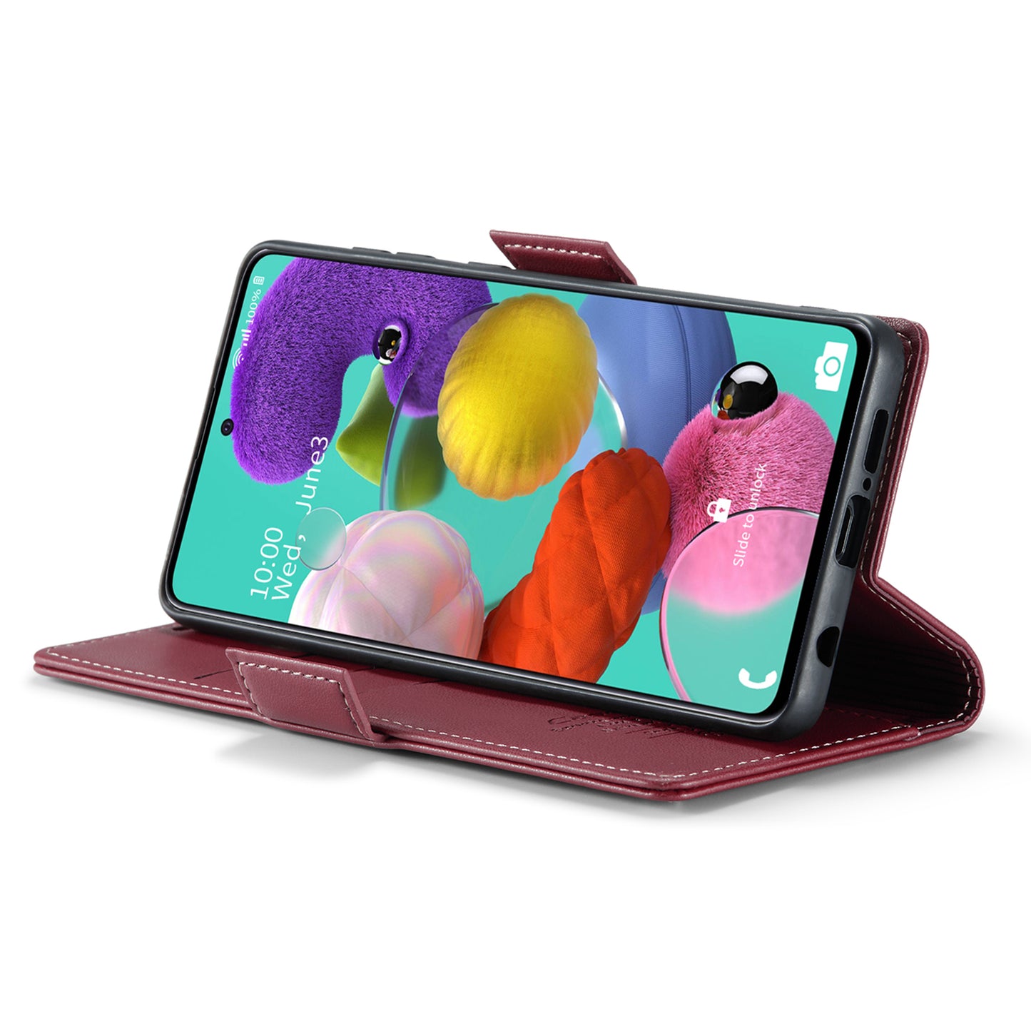 Caseme 023 Series Leather Phone Case for Samsung Galaxy A51 4G SM-A515 / M40S , Stand RFID Blocking Wallet Flip Cover - Red