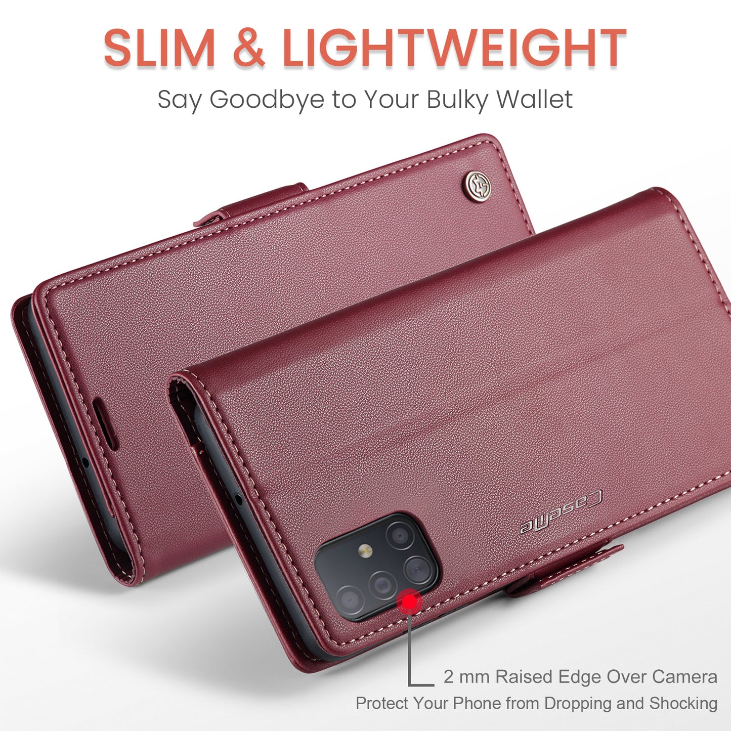 Caseme 023 Series Leather Phone Case for Samsung Galaxy A51 4G SM-A515 / M40S , Stand RFID Blocking Wallet Flip Cover - Red