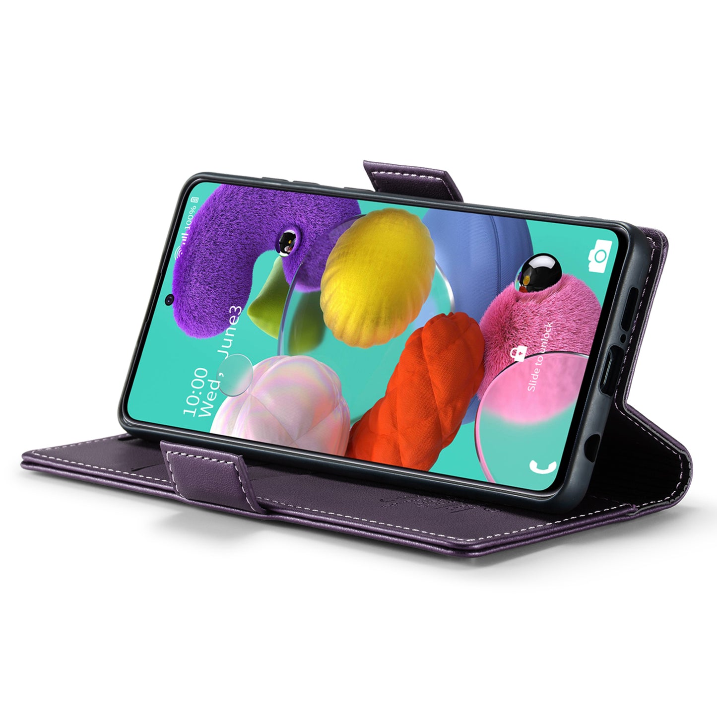 Caseme 023 Series Leather Phone Case for Samsung Galaxy A51 4G SM-A515 / M40S , Stand RFID Blocking Wallet Flip Cover - Purple