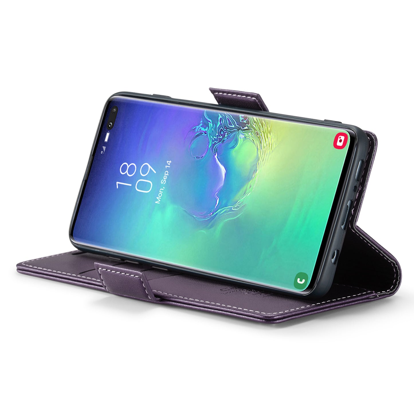 Caseme 023 Series For Samsung Galaxy S10 Plus RFID Blocking Leather Case Wallet Stand Phone Cover - Purple