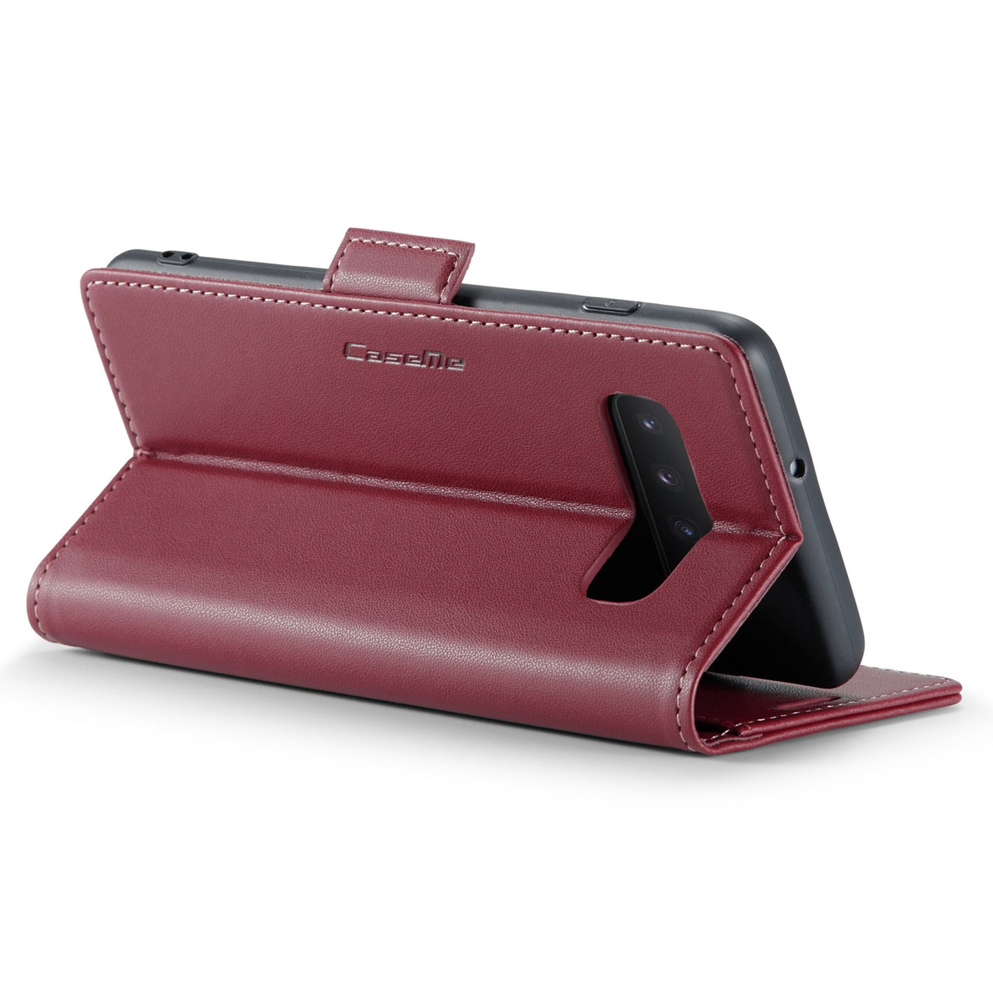 Caseme 023 Series For Samsung Galaxy S10 Plus RFID Blocking Leather Case Wallet Stand Phone Cover - Red