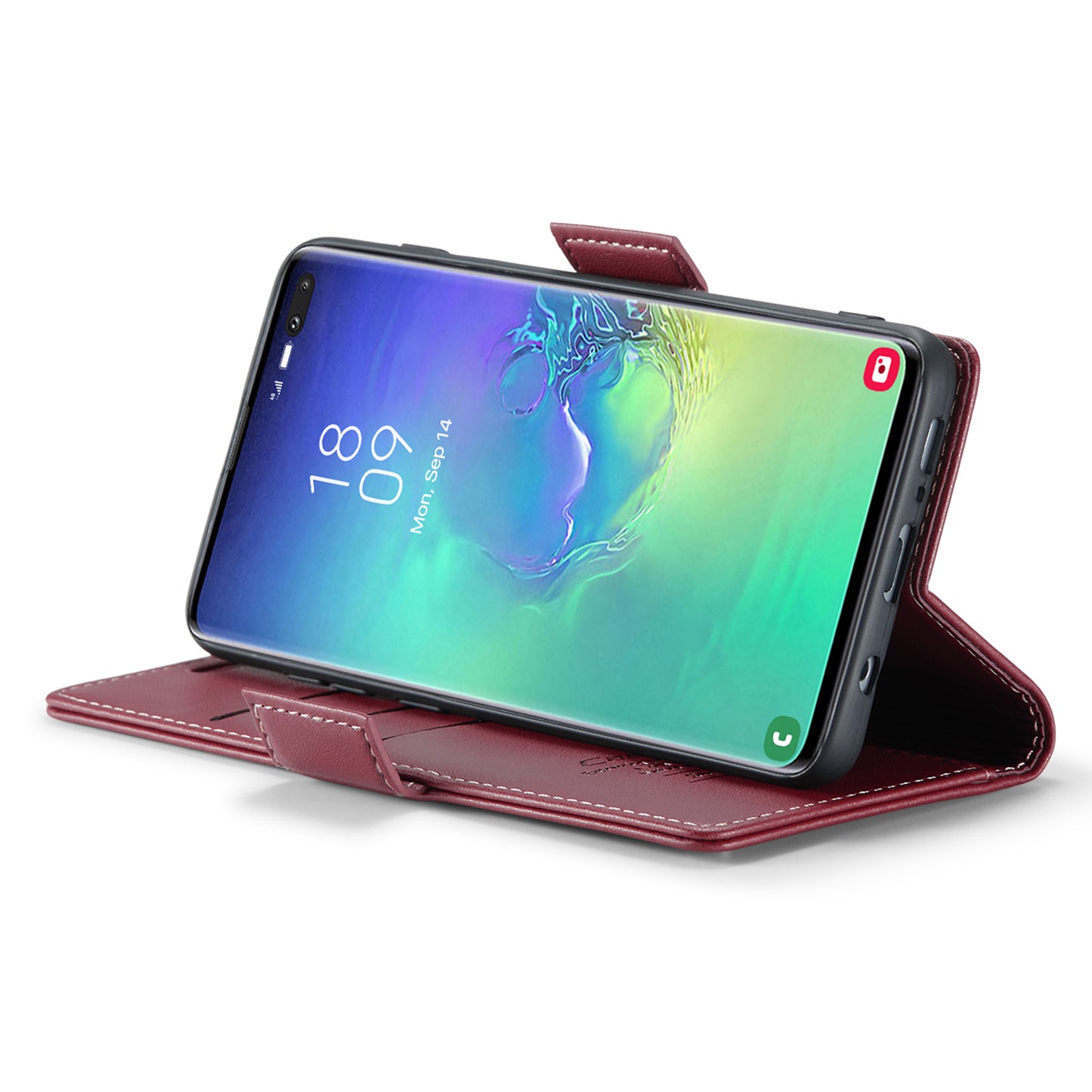 Caseme 023 Series For Samsung Galaxy S10 Plus RFID Blocking Leather Case Wallet Stand Phone Cover - Red