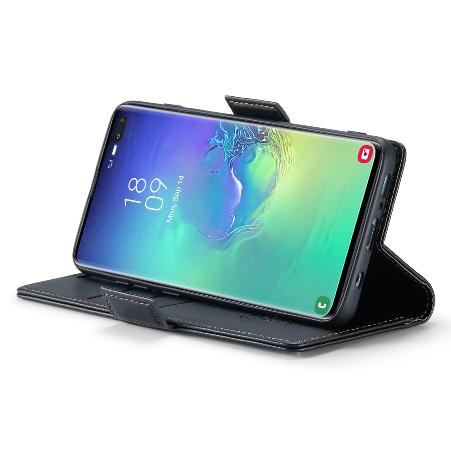 Caseme 023 Series For Samsung Galaxy S10 Plus RFID Blocking Leather Case Wallet Stand Phone Cover - Black