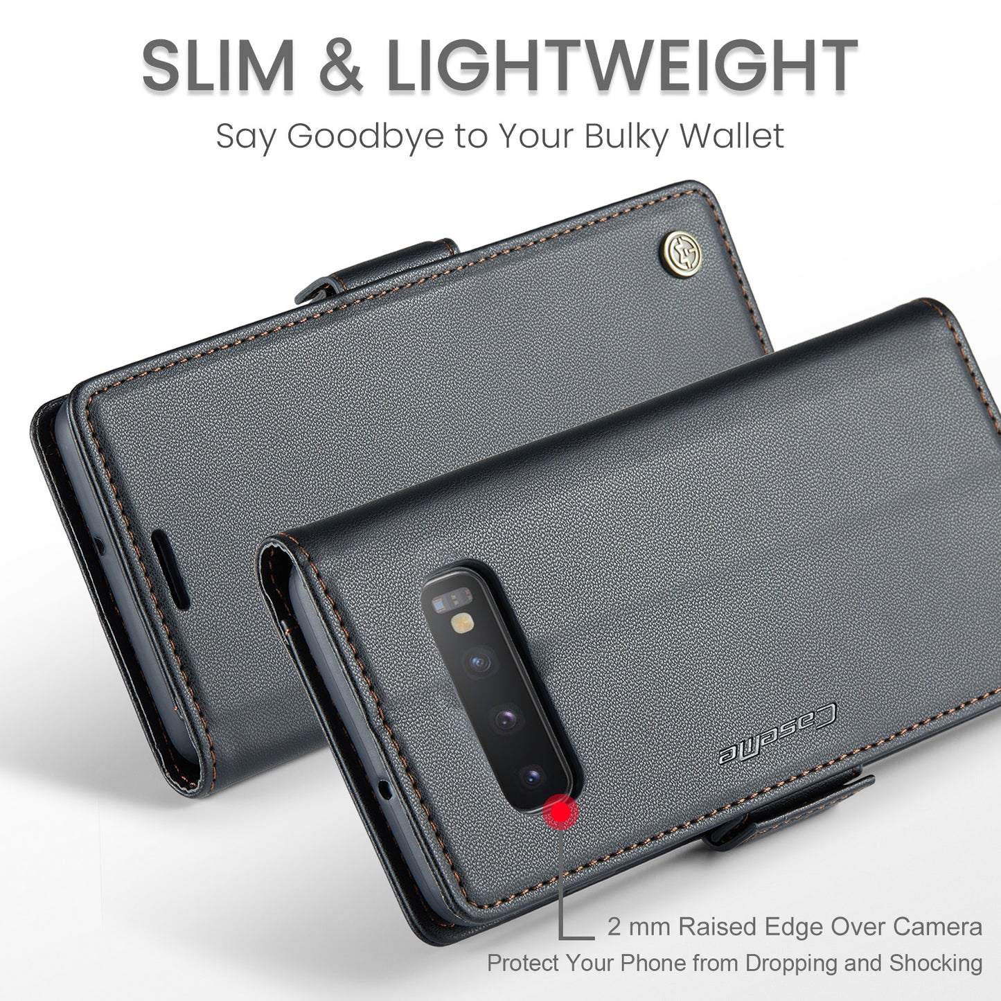 Caseme 023 Series For Samsung Galaxy S10 Plus RFID Blocking Leather Case Wallet Stand Phone Cover - Black