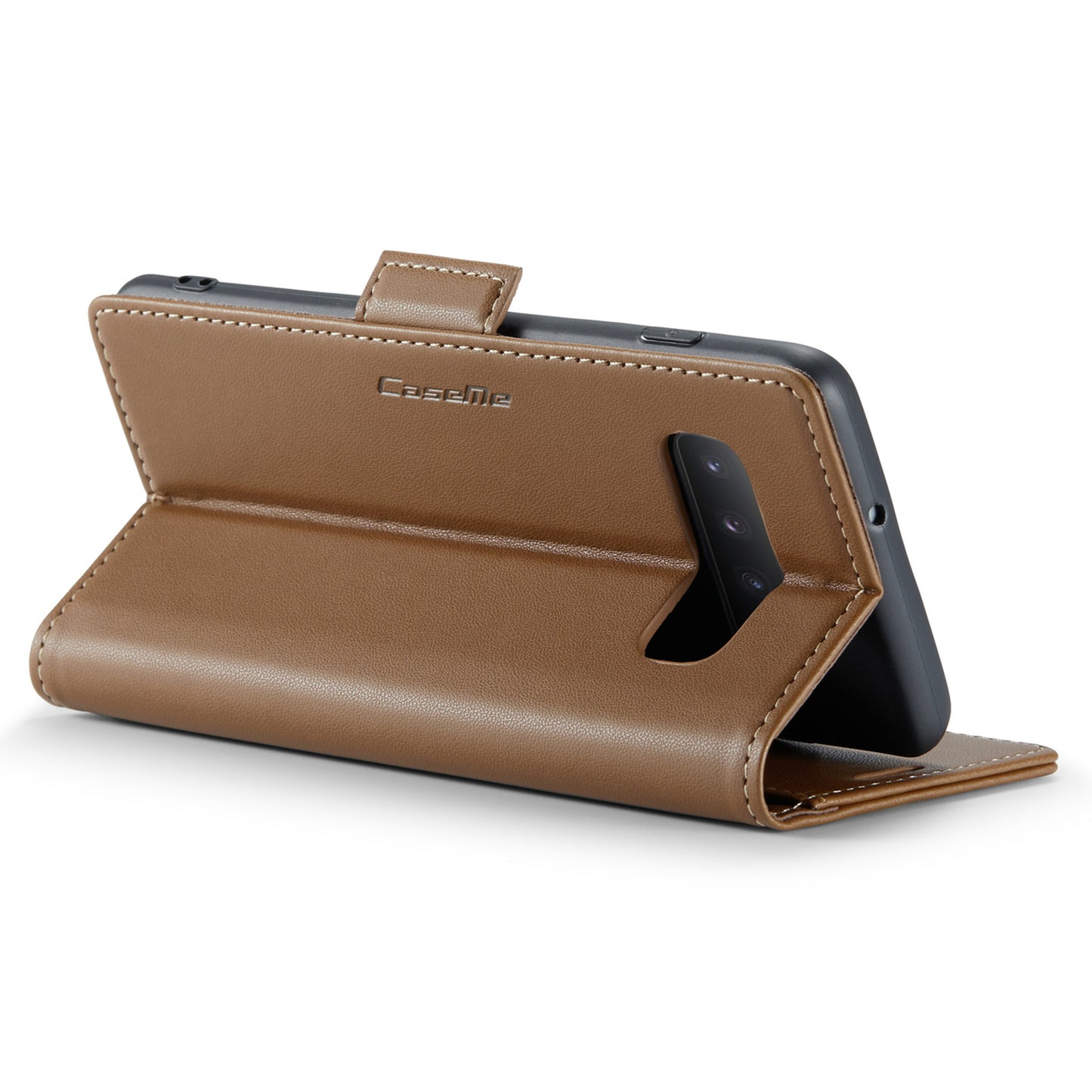Caseme 023 Series For Samsung Galaxy S10 Plus RFID Blocking Leather Case Wallet Stand Phone Cover - Brown