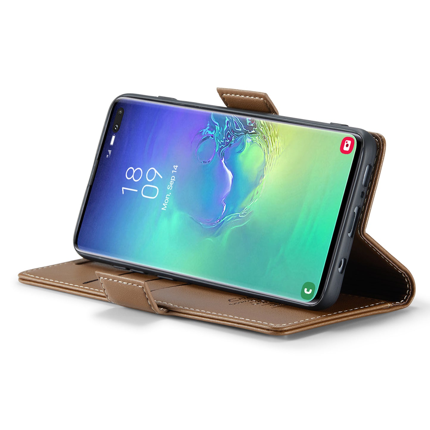 Caseme 023 Series For Samsung Galaxy S10 Plus RFID Blocking Leather Case Wallet Stand Phone Cover - Brown
