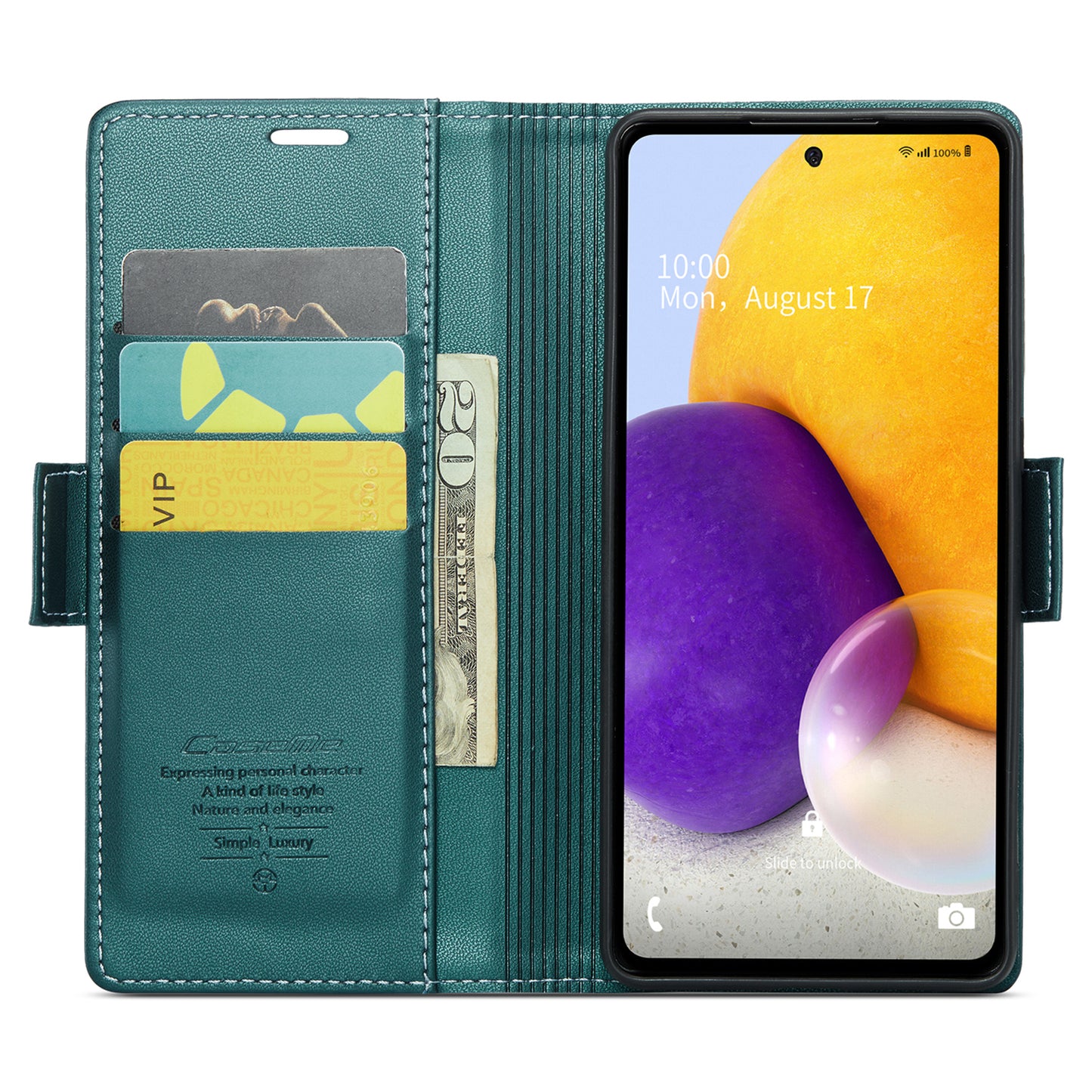 Caseme 023 Series For Samsung Galaxy A72 4G / 5G RFID Blocking Phone Leather Case Wallet Stand Cover - Green
