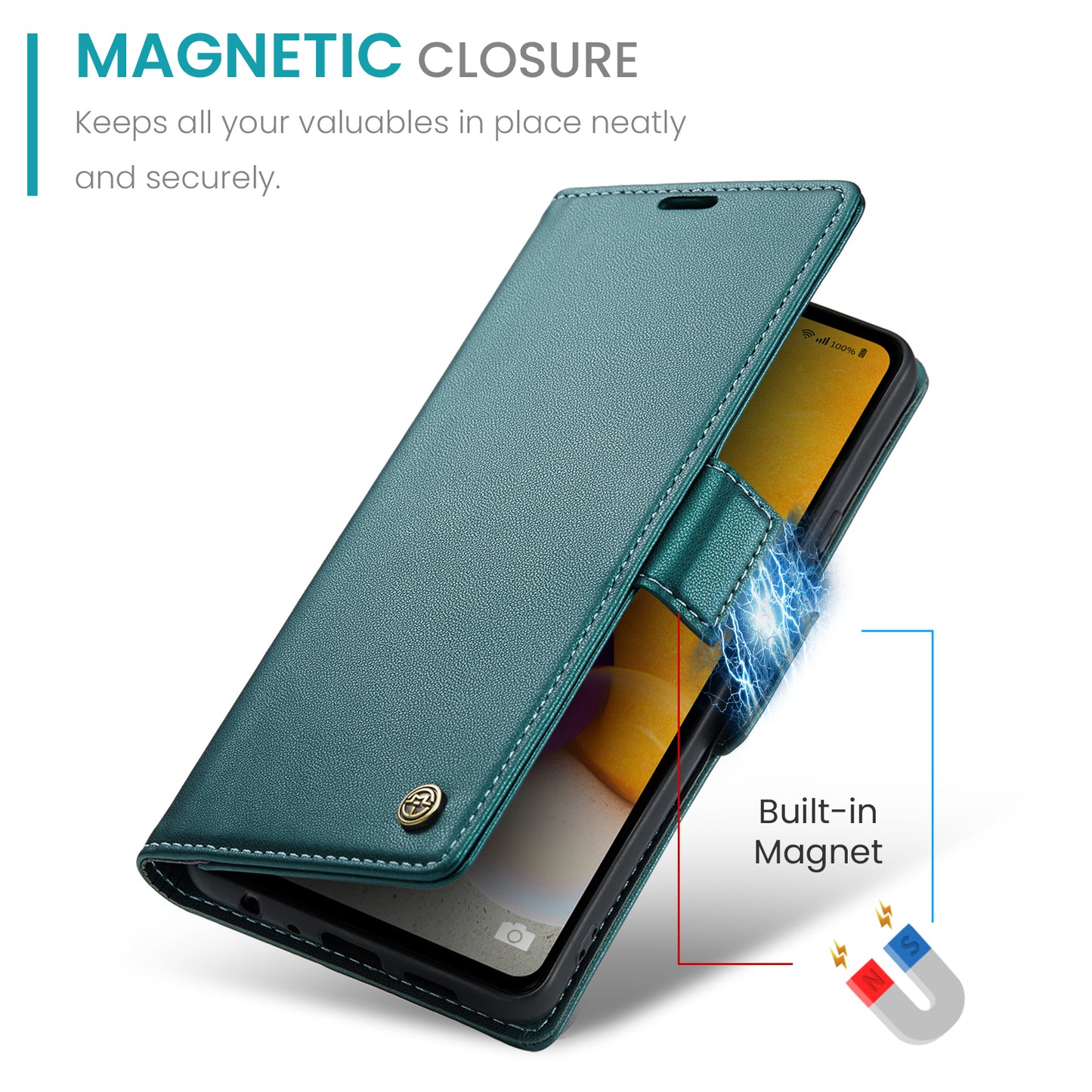 Caseme 023 Series For Samsung Galaxy A72 4G / 5G RFID Blocking Phone Leather Case Wallet Stand Cover - Green