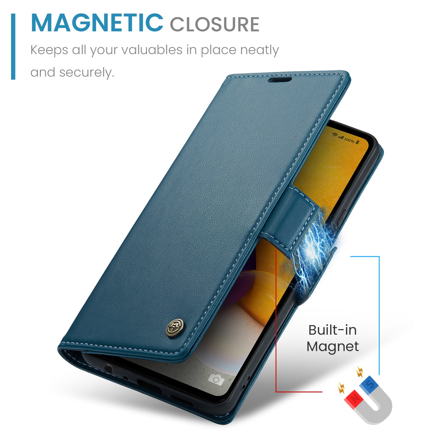Caseme 023 Series For Samsung Galaxy A72 4G / 5G RFID Blocking Phone Leather Case Wallet Stand Cover - Blue