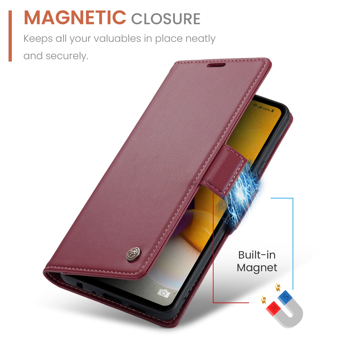 Caseme 023 Series For Samsung Galaxy A72 4G / 5G RFID Blocking Phone Leather Case Wallet Stand Cover - Red