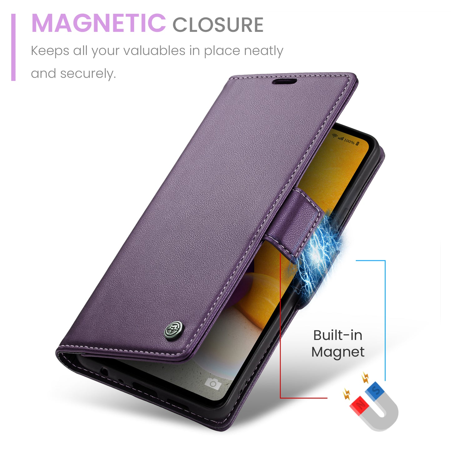 Caseme 023 Series For Samsung Galaxy A72 4G / 5G RFID Blocking Phone Leather Case Wallet Stand Cover - Purple