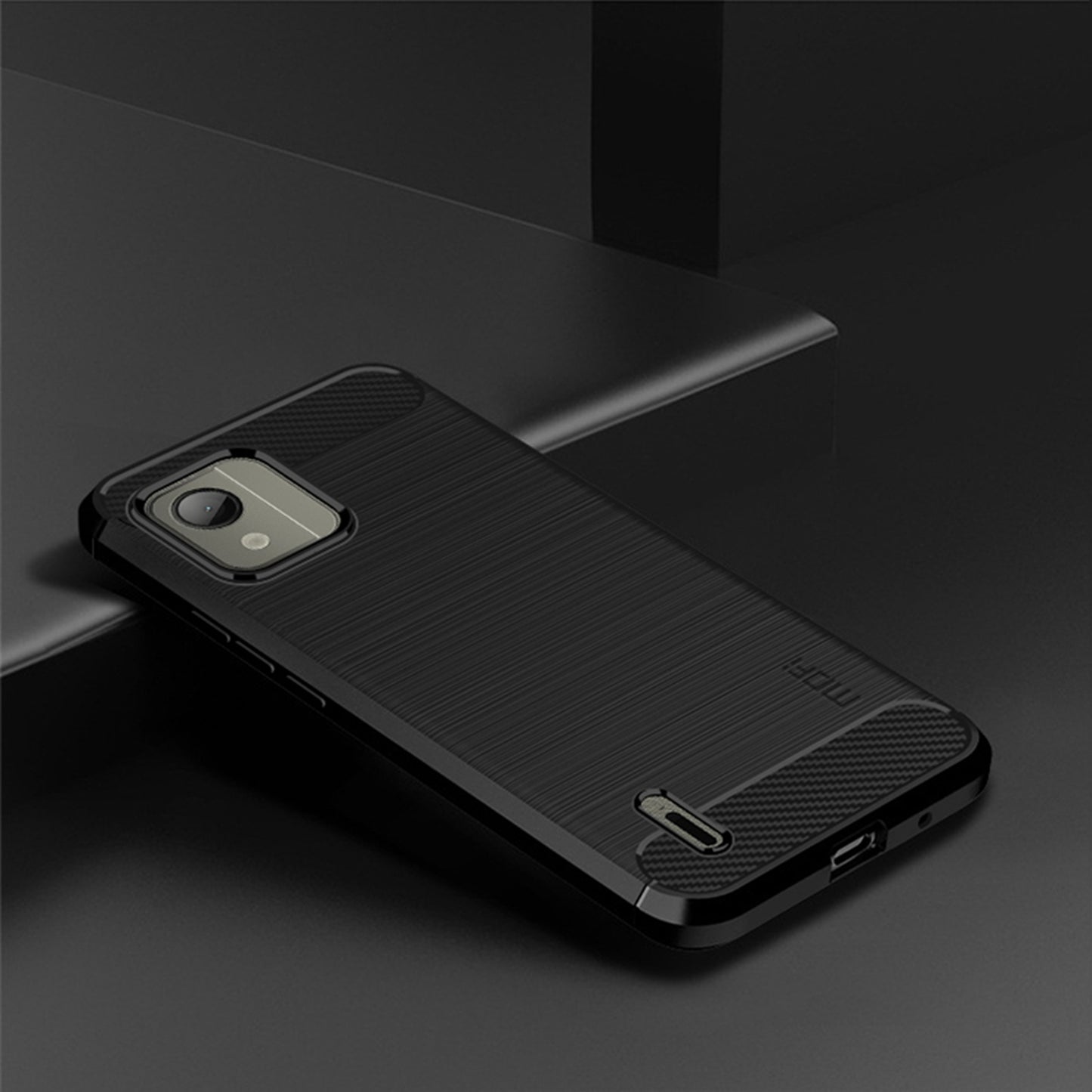 Uniqkart TPU Series-1 TPU Phone Case for Nokia C110 Carbon Fiber Brushed Phone Cover - Black