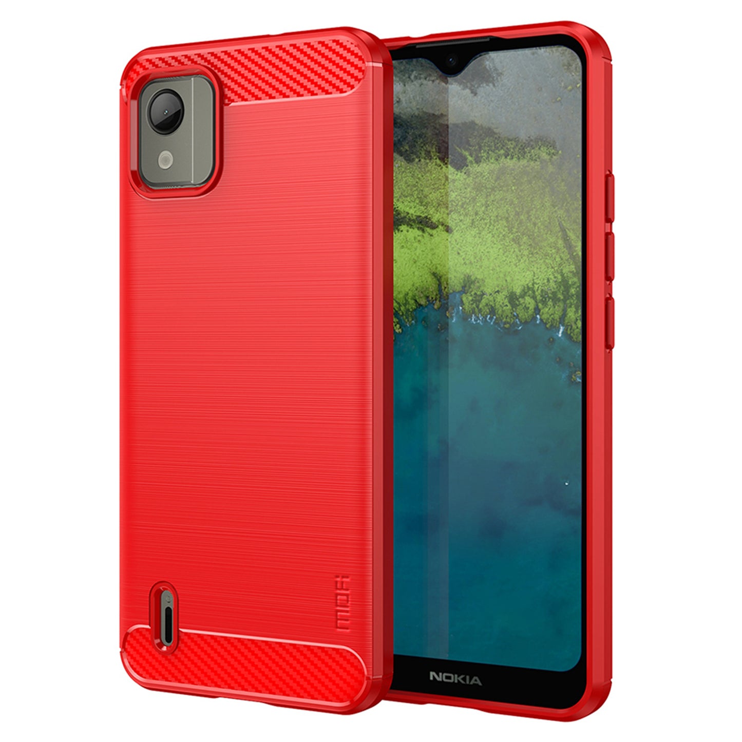 Uniqkart TPU Series-1 TPU Phone Case for Nokia C110 Carbon Fiber Brushed Phone Cover - Red