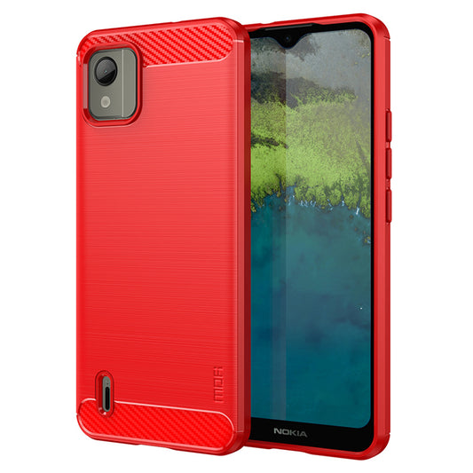 Uniqkart TPU Series-1 TPU Phone Case for Nokia C110 Carbon Fiber Brushed Phone Cover - Red