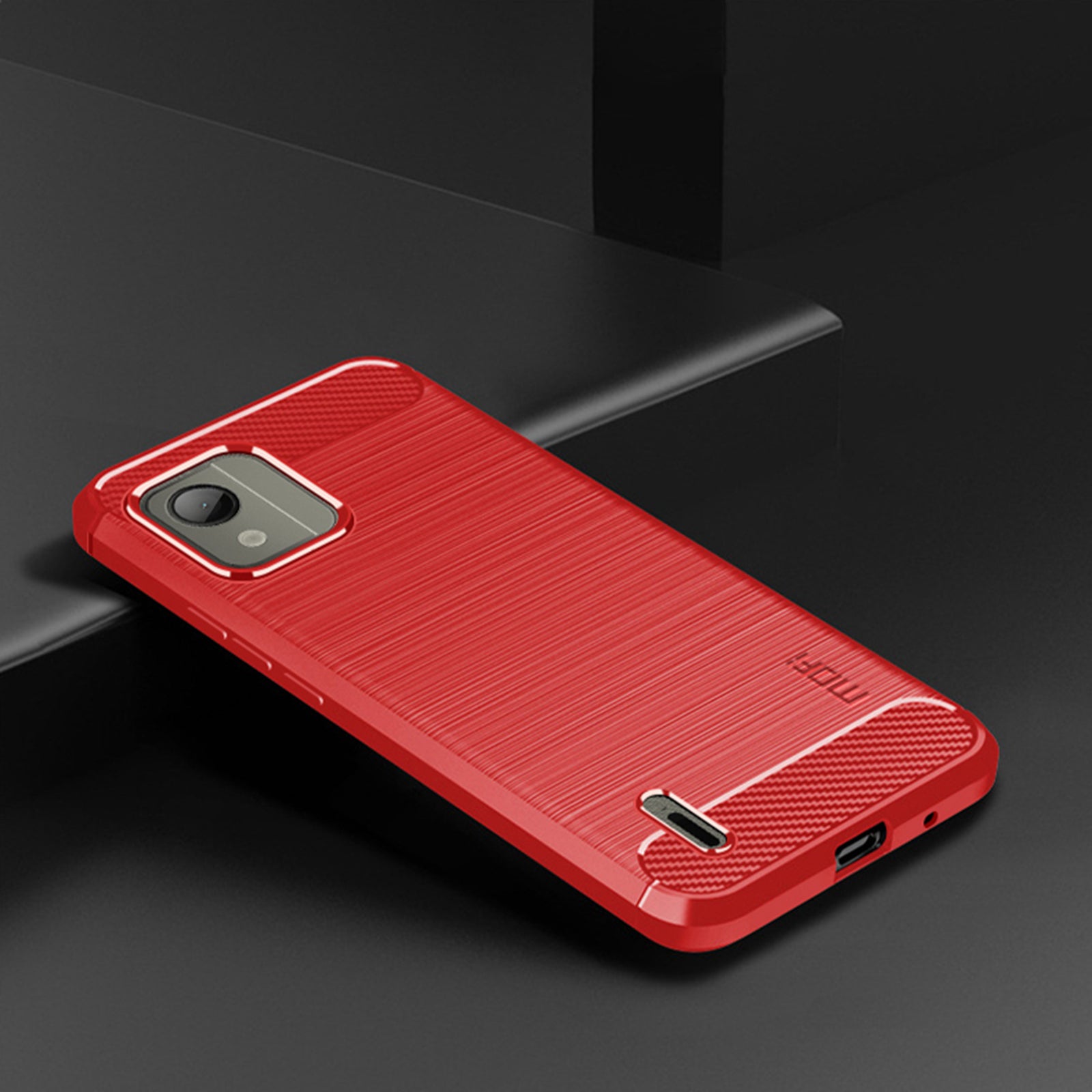 Uniqkart TPU Series-1 TPU Phone Case for Nokia C110 Carbon Fiber Brushed Phone Cover - Red