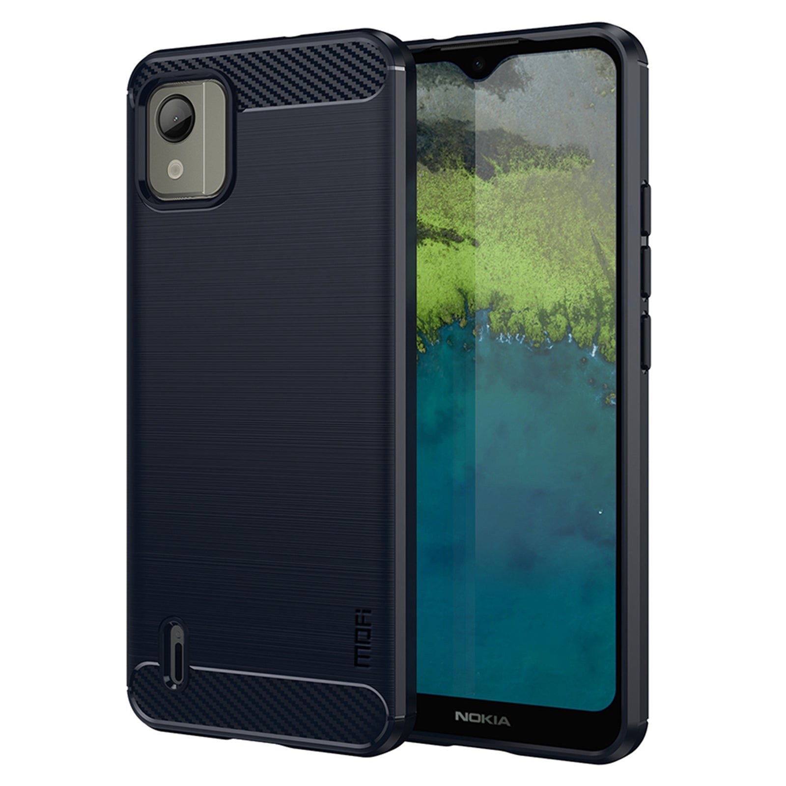 Uniqkart TPU Series-1 TPU Phone Case for Nokia C110 Carbon Fiber Brushed Phone Cover - Blue