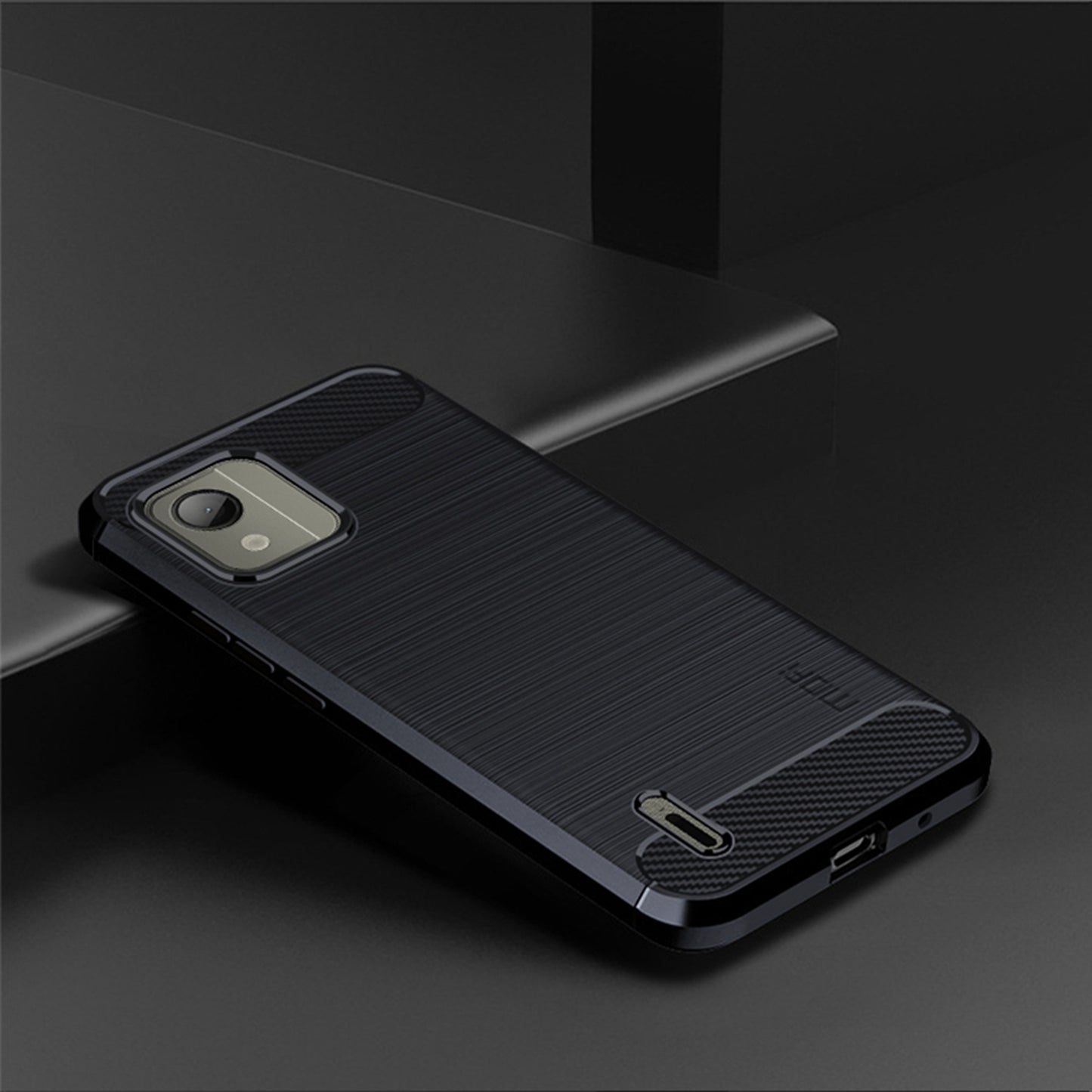 Uniqkart TPU Series-1 TPU Phone Case for Nokia C110 Carbon Fiber Brushed Phone Cover - Blue