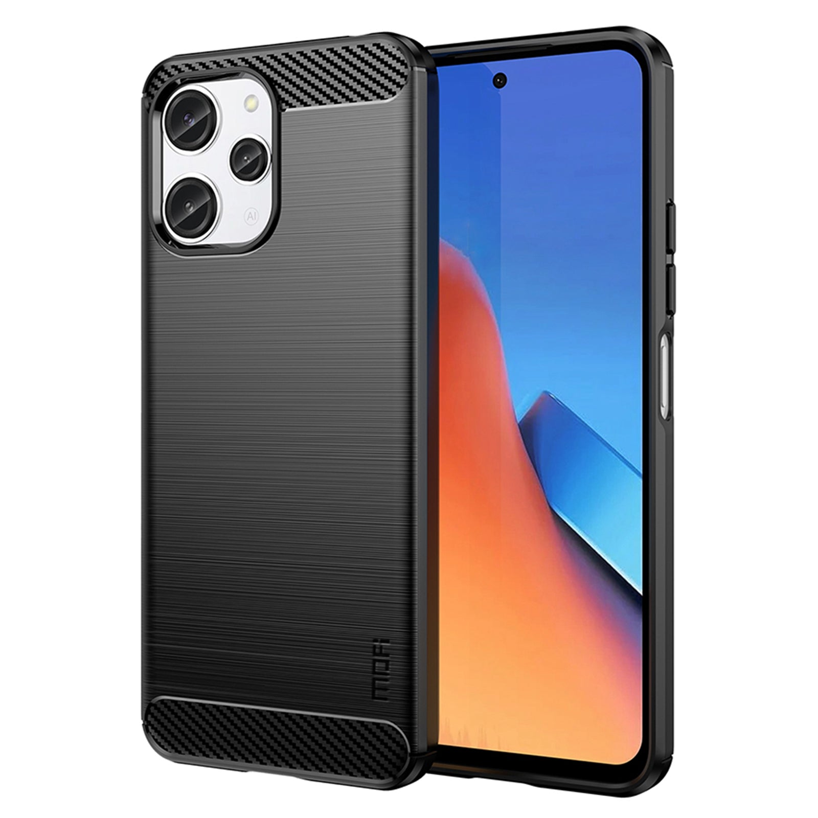 Uniqkart TPU Series-1 for Xiaomi Redmi 12 4G Carbon Fiber Texture Shell Brushed TPU Phone Case Phone Cover - Black