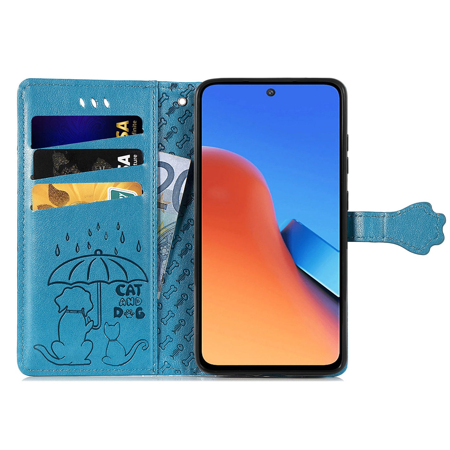 Uniqkart for Xiaomi Redmi 12 4G PU Leather Imprinted Cat Dog Case Flip Stand Wallet Phone Cover - Blue