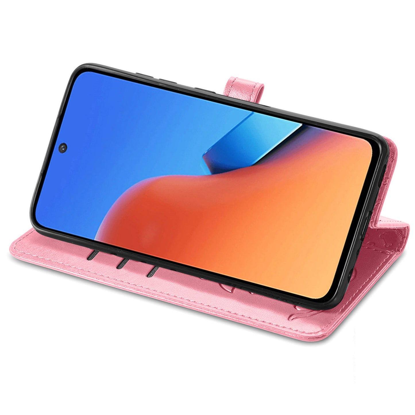 Uniqkart for Xiaomi Redmi 12 4G PU Leather Imprinted Cat Dog Case Flip Stand Wallet Phone Cover - Pink
