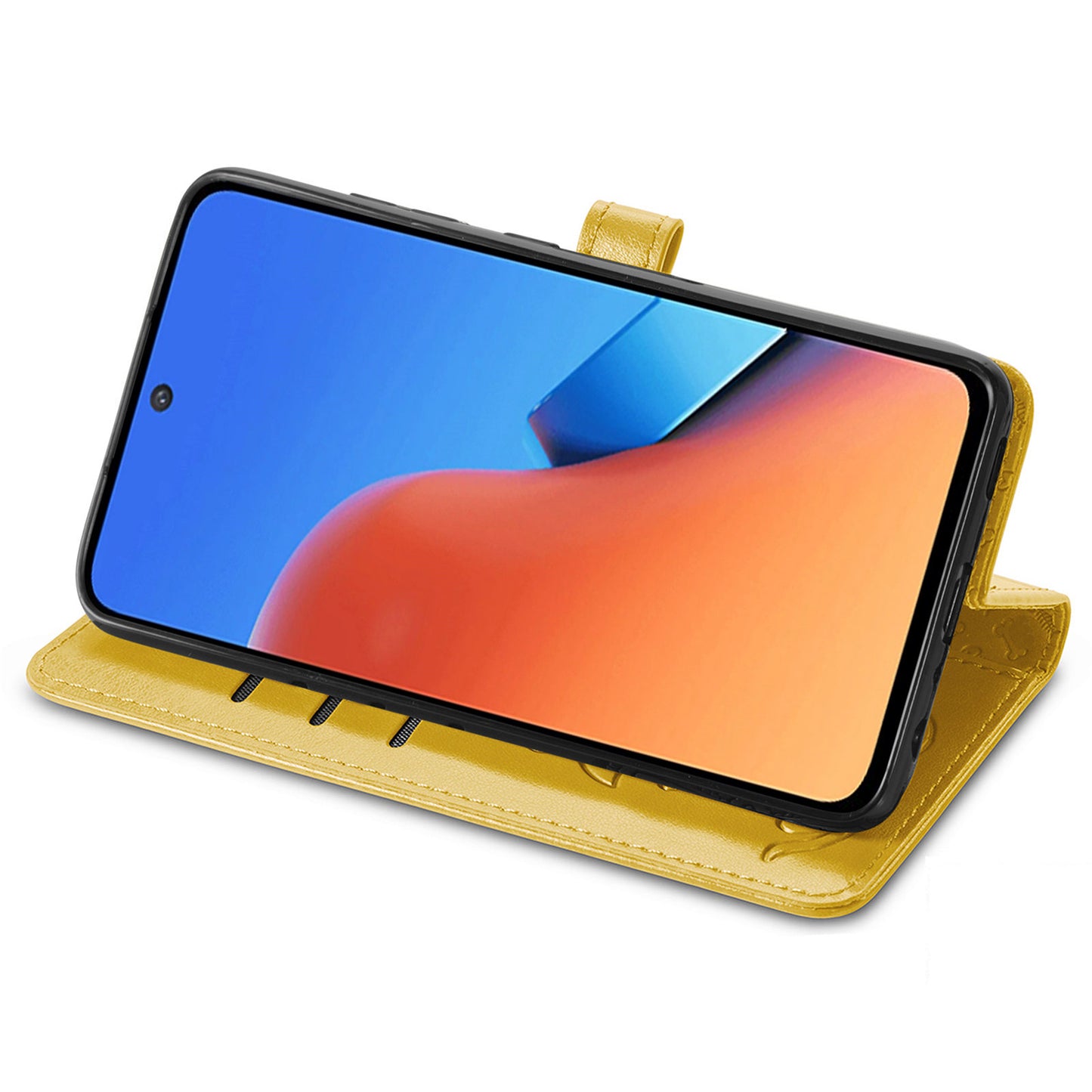 Uniqkart for Xiaomi Redmi 12 4G PU Leather Imprinted Cat Dog Case Flip Stand Wallet Phone Cover - Yellow