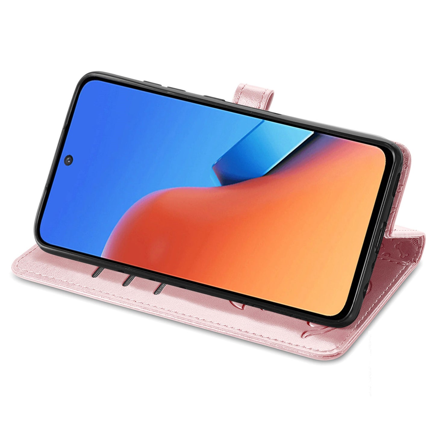 Uniqkart for Xiaomi Redmi 12 4G PU Leather Imprinted Cat Dog Case Flip Stand Wallet Phone Cover - Rose Gold
