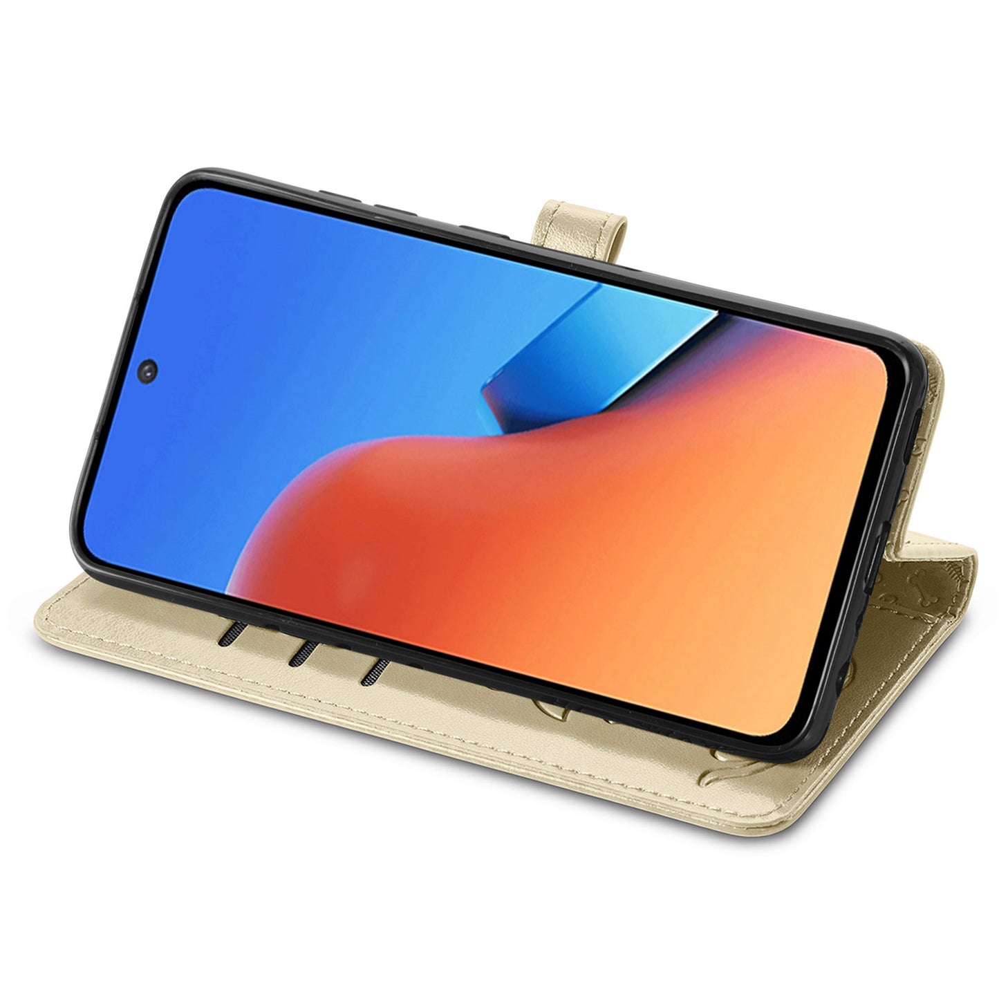 Uniqkart for Xiaomi Redmi 12 4G PU Leather Imprinted Cat Dog Case Flip Stand Wallet Phone Cover - Gold