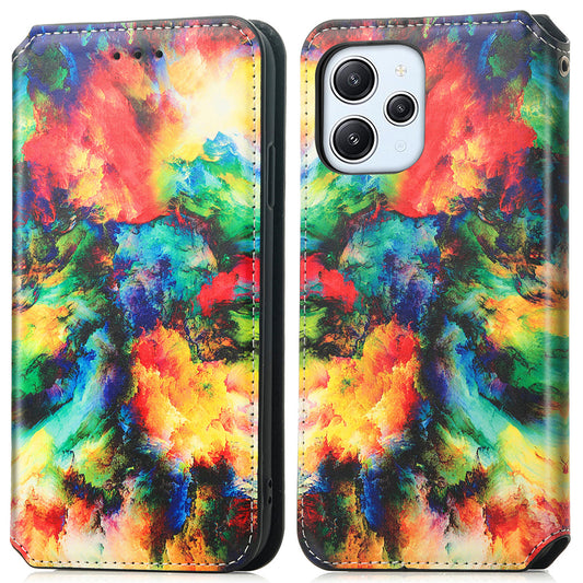 Caseneo 001 Series for Xiaomi Redmi 12 4G Pattern Printing Leather Case RFID Blocking Wallet Phone Cover - Iridescent Cloud