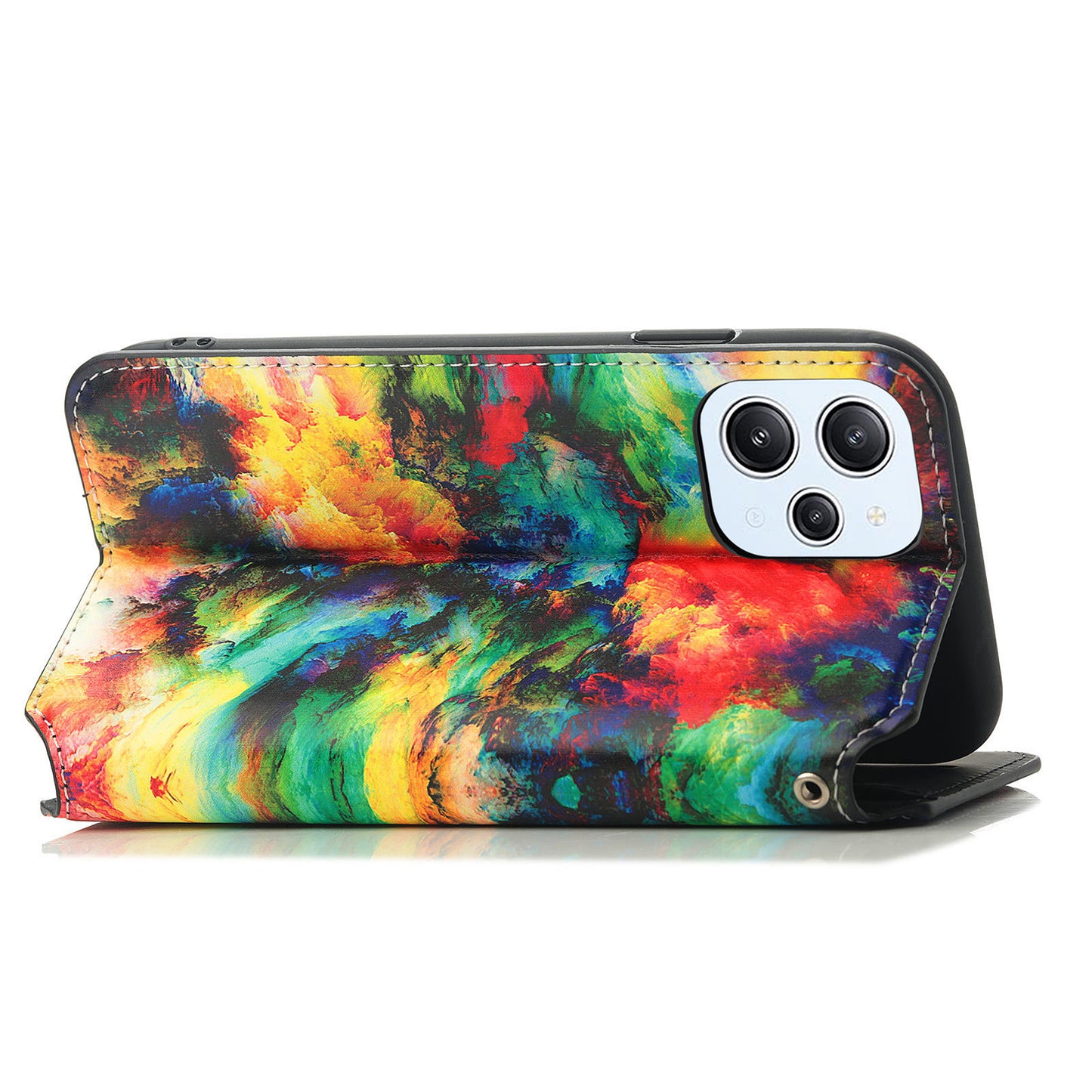 Caseneo 001 Series for Xiaomi Redmi 12 4G Pattern Printing Leather Case RFID Blocking Wallet Phone Cover - Iridescent Cloud