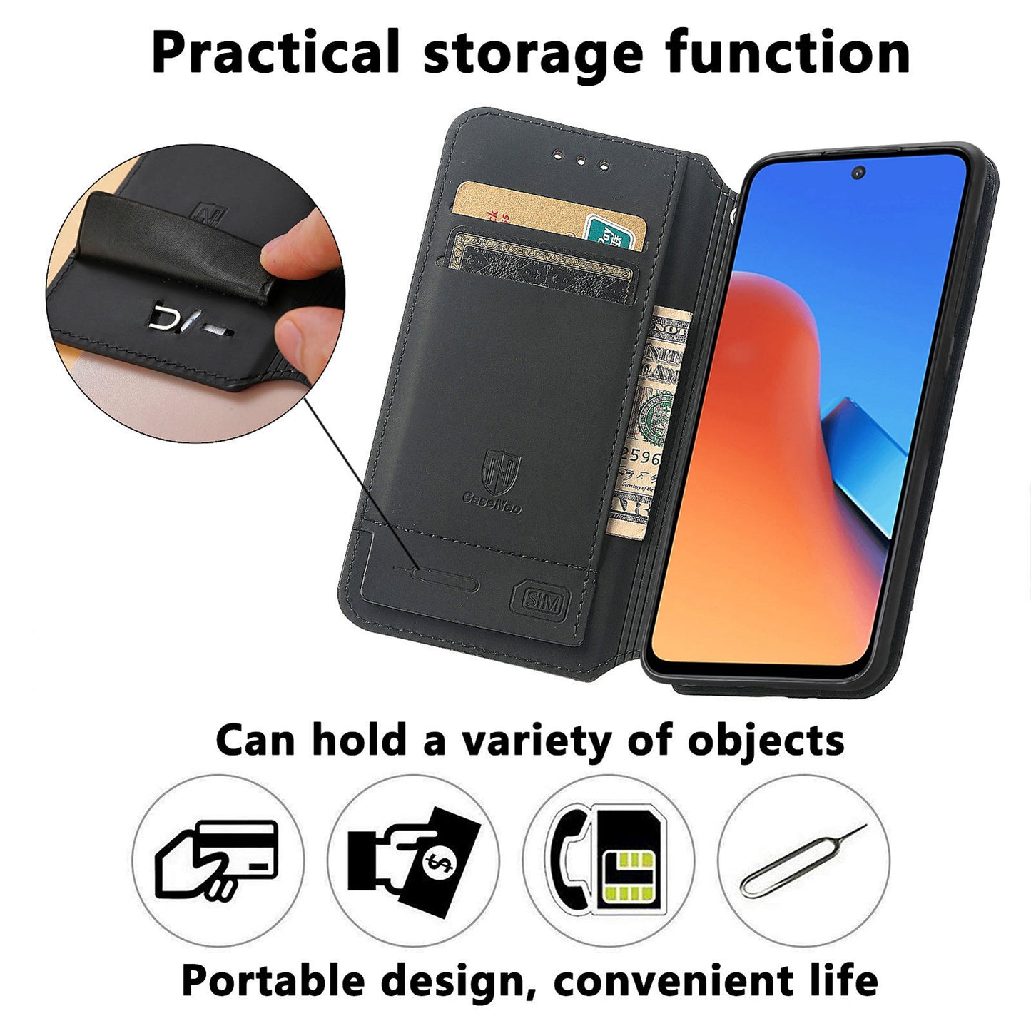 Caseneo 001 Series for Xiaomi Redmi 12 4G Pattern Printing Leather Case RFID Blocking Wallet Phone Cover - Rhombus