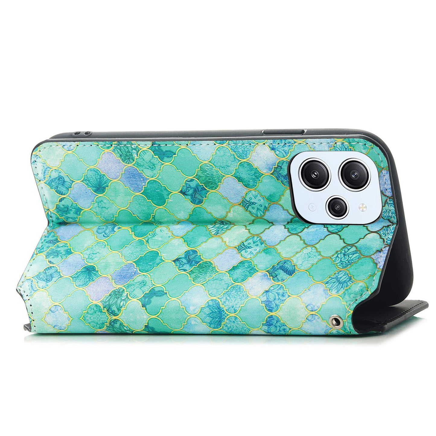 Caseneo 001 Series for Xiaomi Redmi 12 4G Pattern Printing Leather Case RFID Blocking Wallet Phone Cover - Emerald