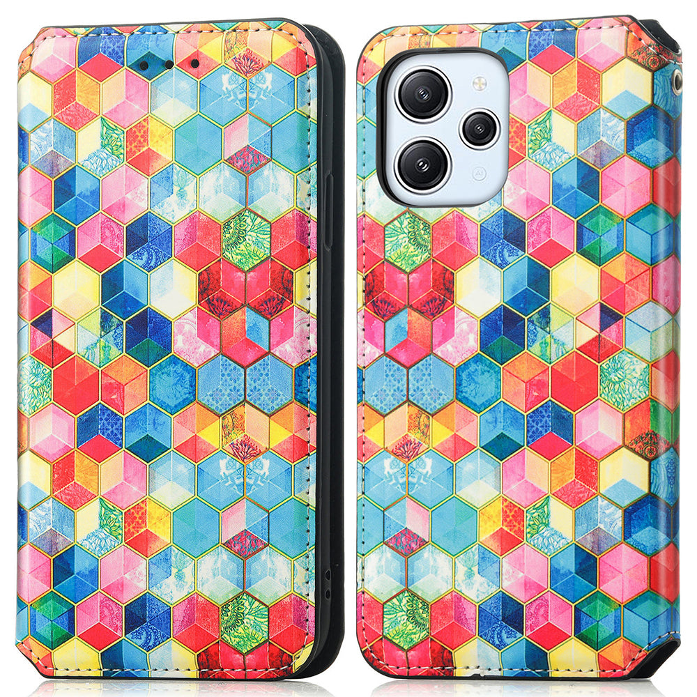 Caseneo 001 Series for Xiaomi Redmi 12 4G Pattern Printing Leather Case RFID Blocking Wallet Phone Cover - Magic Space