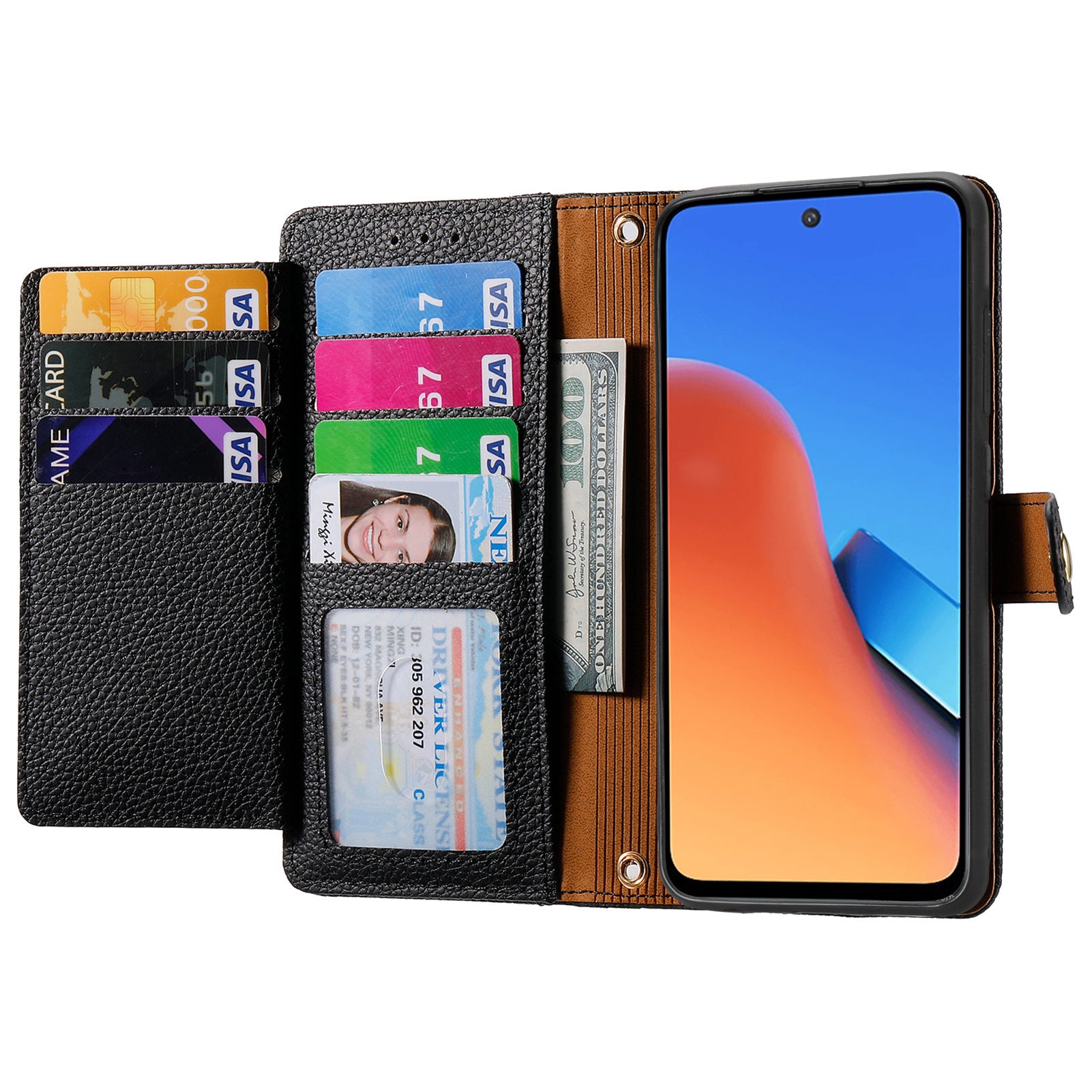Zipper Pocket Phone Case for Xiaomi Redmi 12 4G , RFID Blocking PU Leather Wallet Stand Cover - Black
