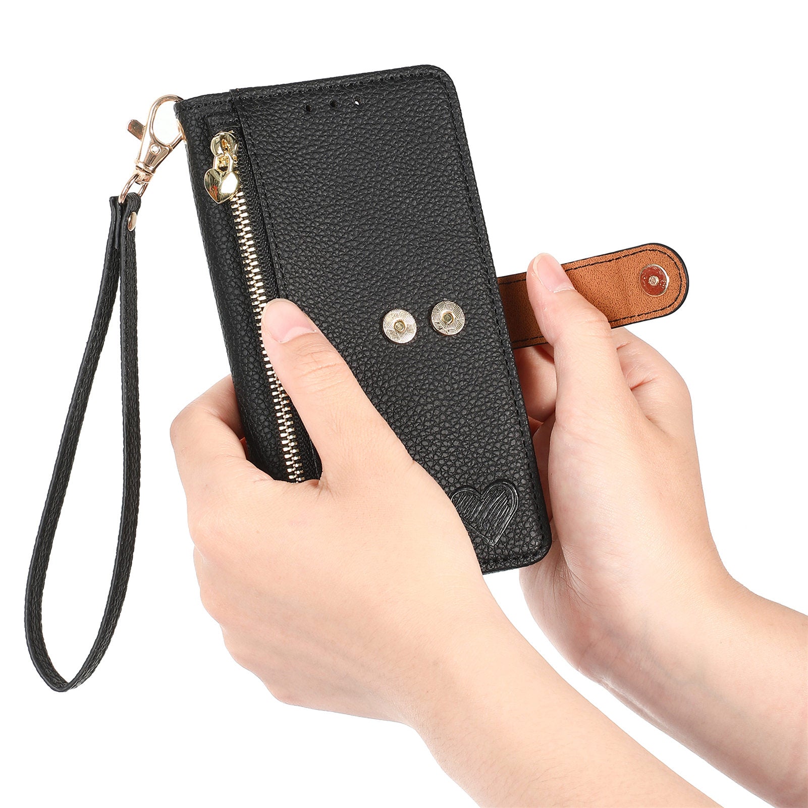 Zipper Pocket Phone Case for Xiaomi Redmi 12 4G , RFID Blocking PU Leather Wallet Stand Cover - Black