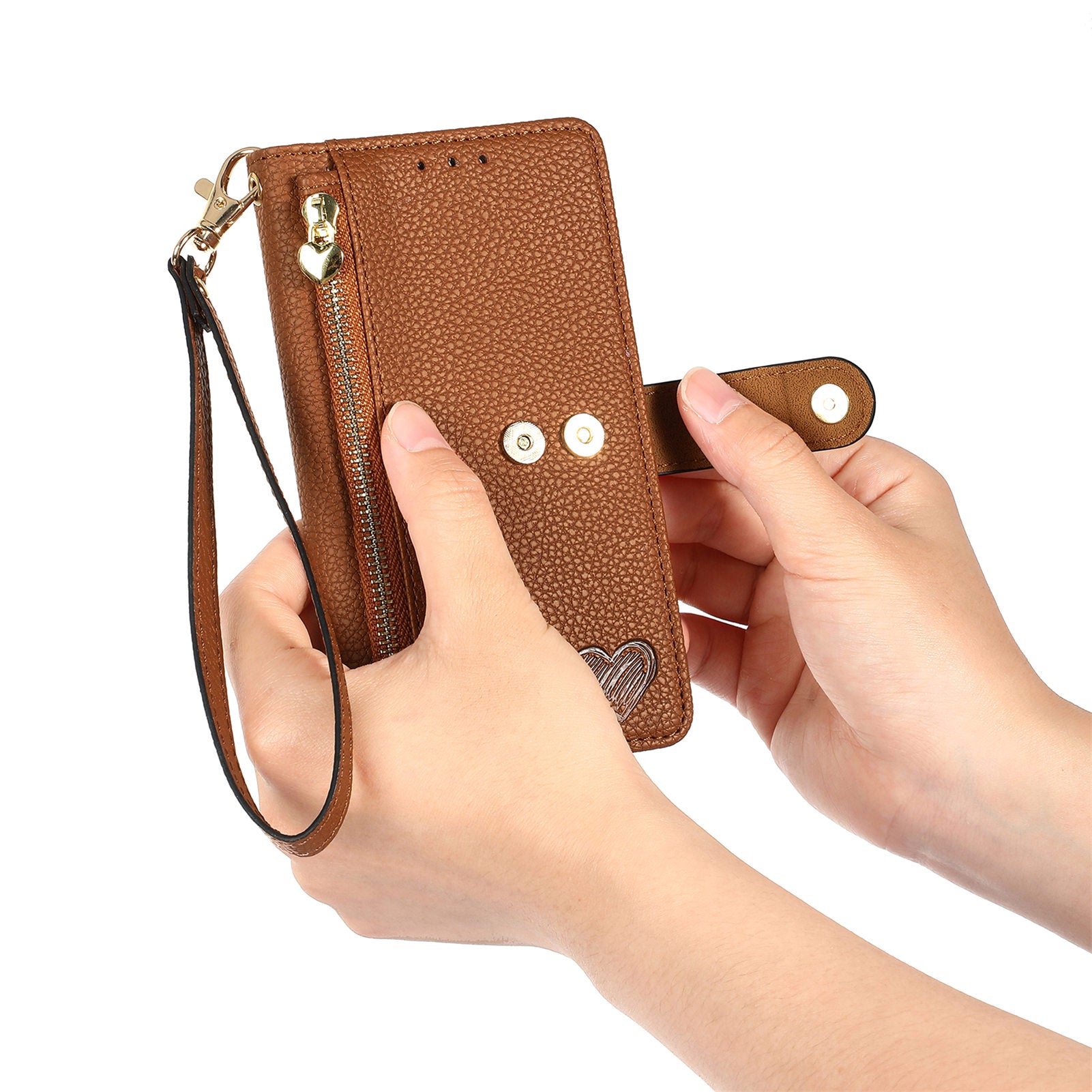 Zipper Pocket Phone Case for Xiaomi Redmi 12 4G , RFID Blocking PU Leather Wallet Stand Cover - Brown