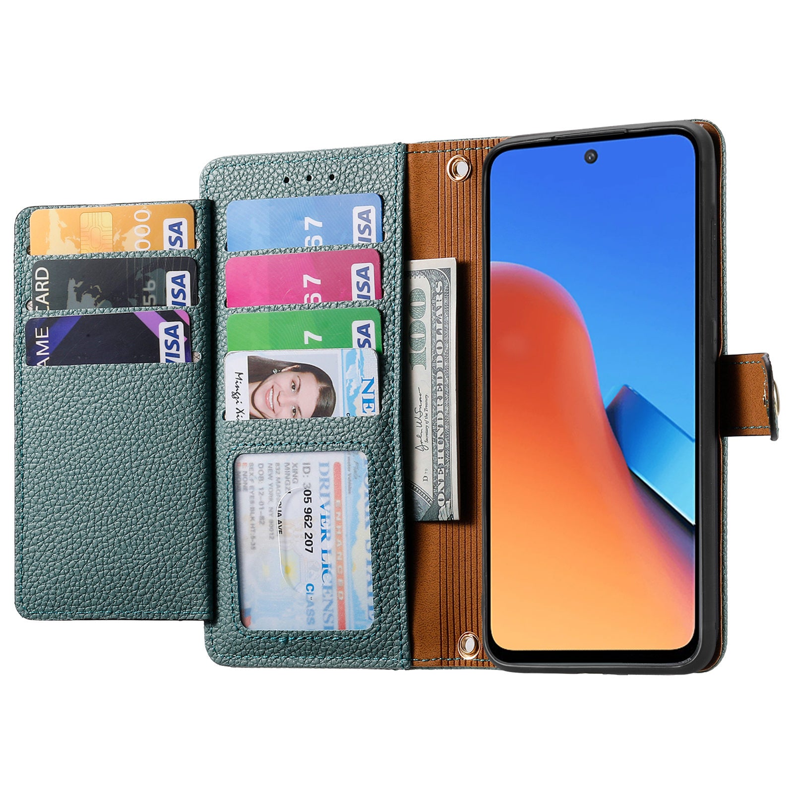 Zipper Pocket Phone Case for Xiaomi Redmi 12 4G , RFID Blocking PU Leather Wallet Stand Cover - Green