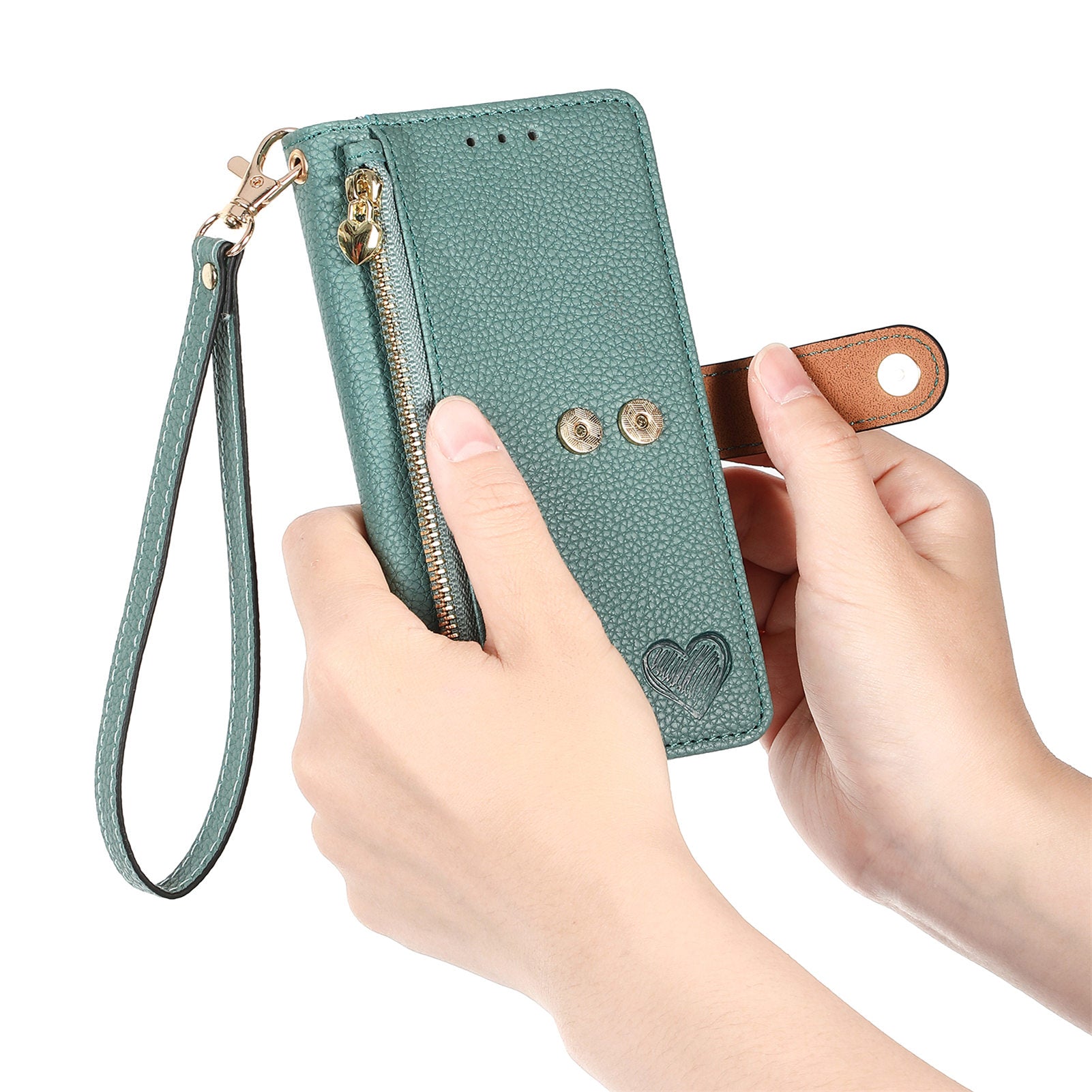 Zipper Pocket Phone Case for Xiaomi Redmi 12 4G , RFID Blocking PU Leather Wallet Stand Cover - Green