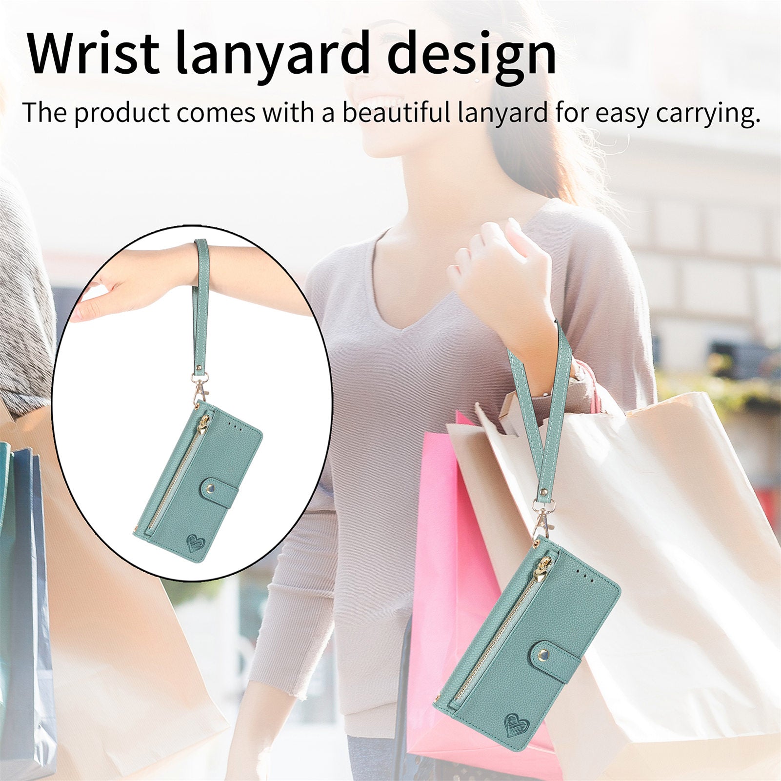 Zipper Pocket Phone Case for Xiaomi Redmi 12 4G , RFID Blocking PU Leather Wallet Stand Cover - Green